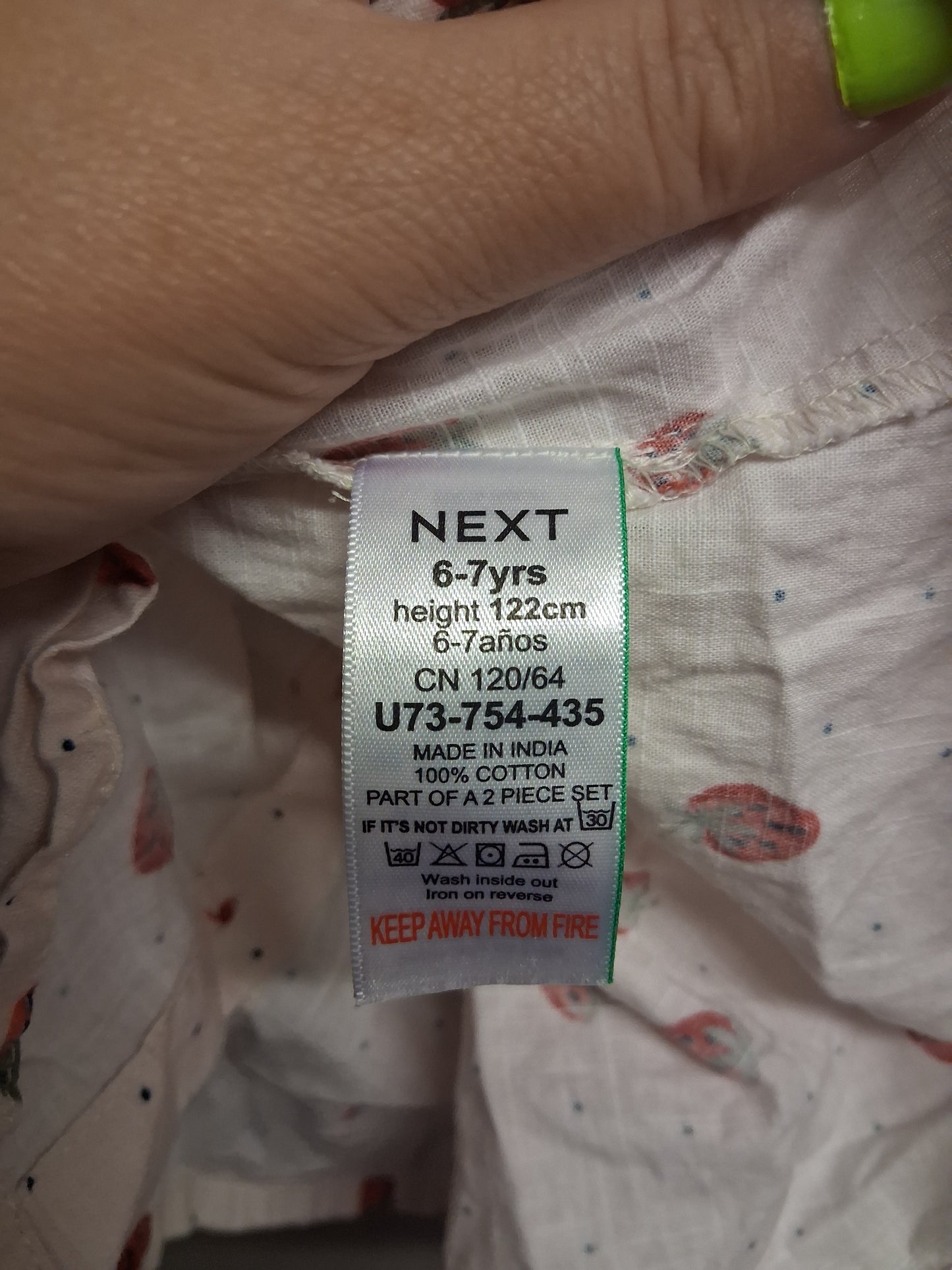 Next Girls Cream Strawberry Print Short Sleeve Peter Pan Collar Shirt Age 6-7 Years