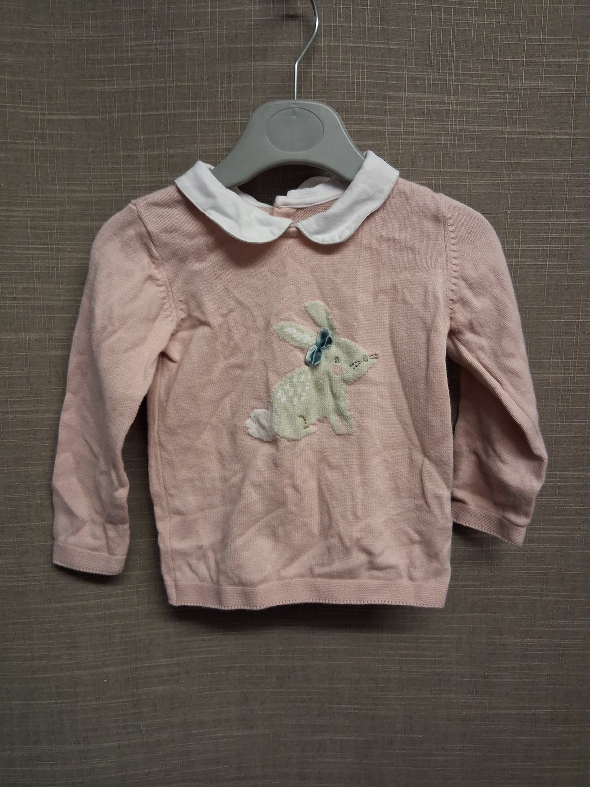 TU Girls Pink Bunny Theme Knitted Jumper Peter Pan Collar Age 9-12 Months