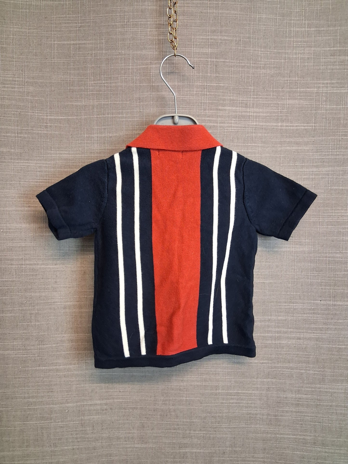 Next Boys Navy Red Knitted Short Sleeve Button Shirt Age 3-6 Months