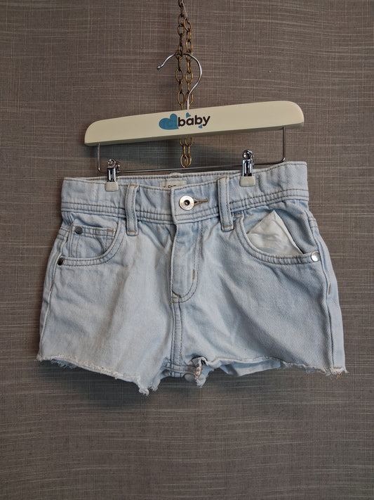 F&F Girls Light Blue Denim Shorts Age 6-7 Years Frayed Hem