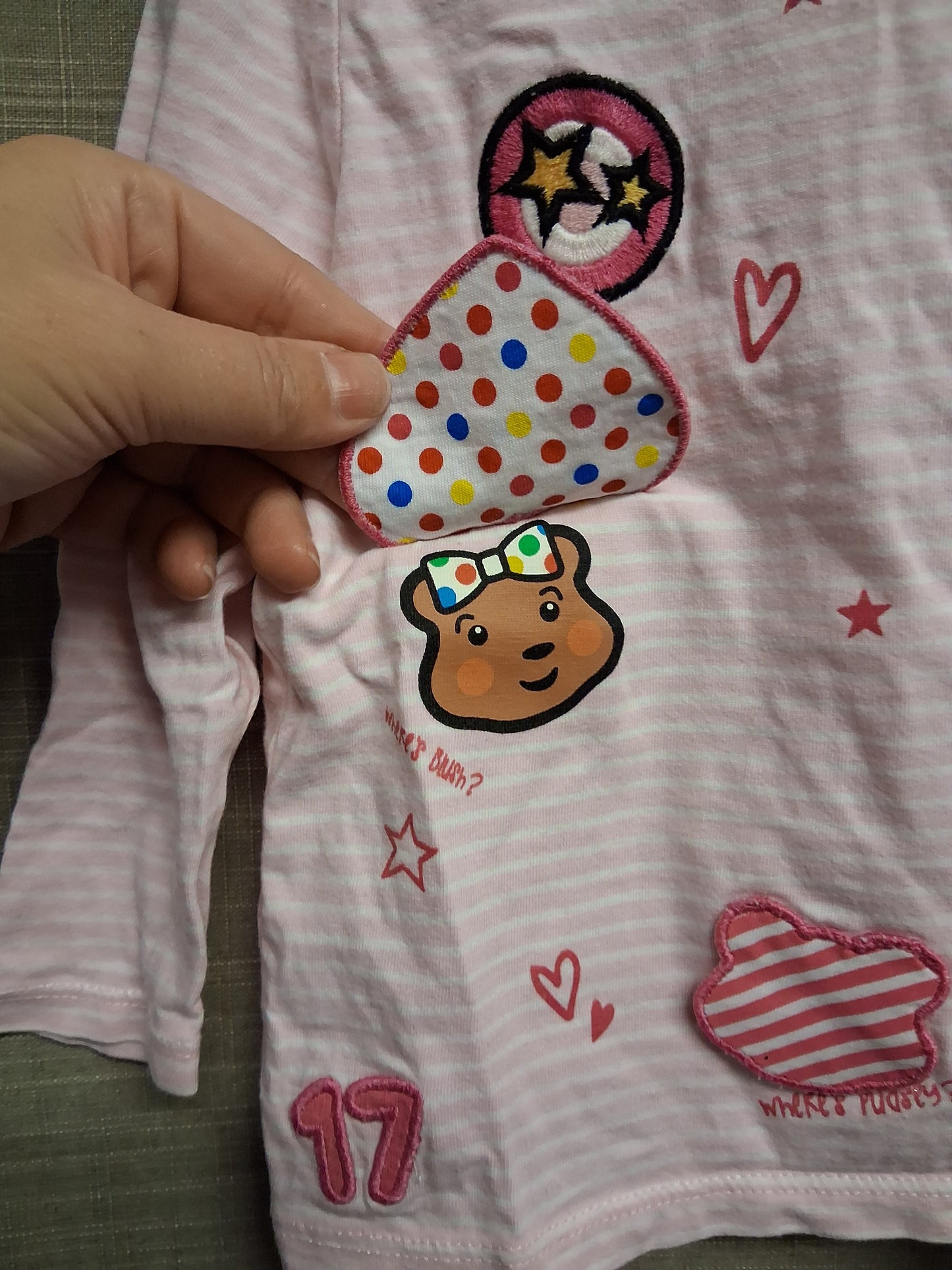 George Girls "Pudsey" Children in Need Pink White Stripe Long Sleeve T-Shirt Age 12-18 Months