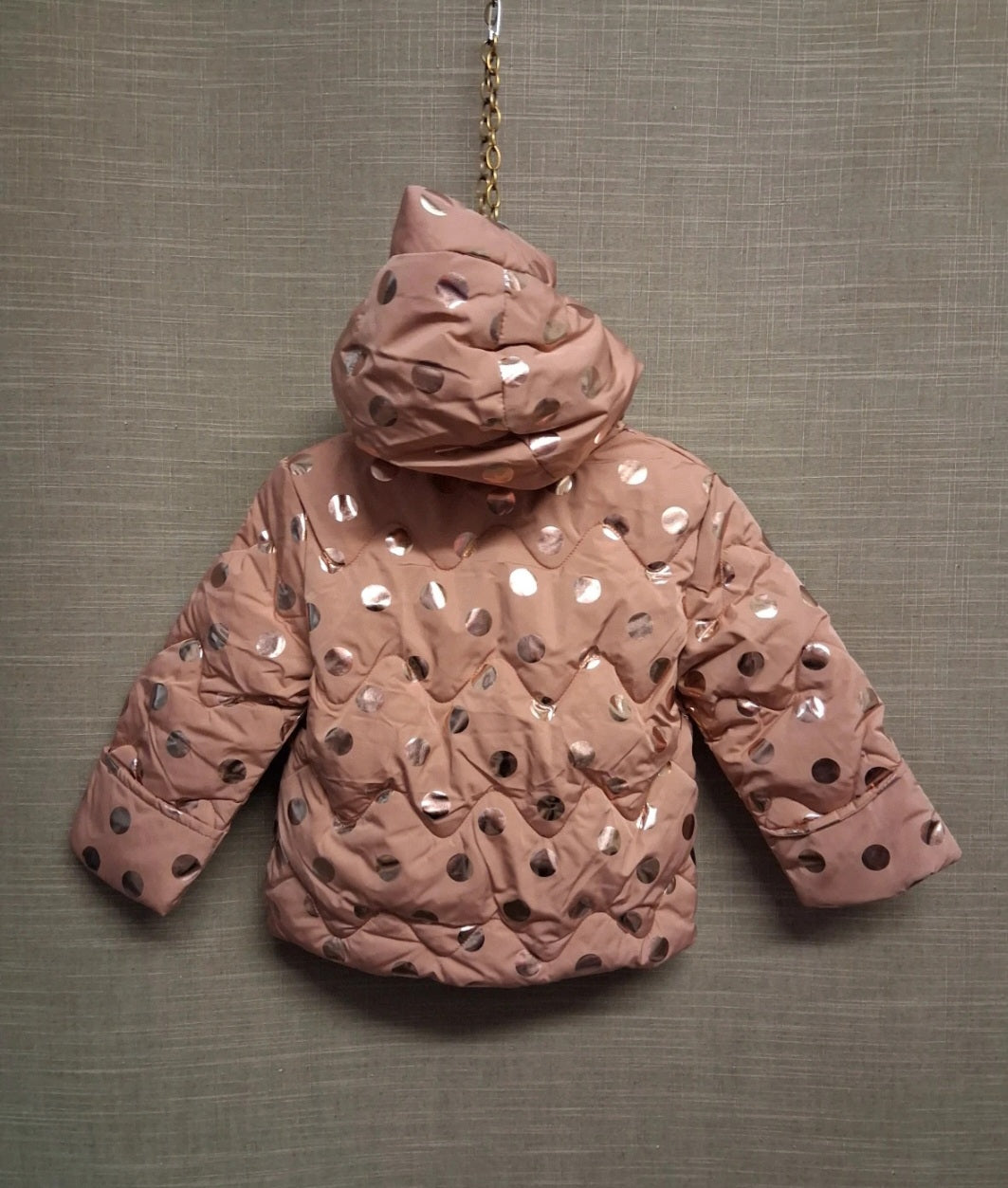 George Girls Blush Pink Gold Spots Padded Coat Plush Lined Age 6-9 Months