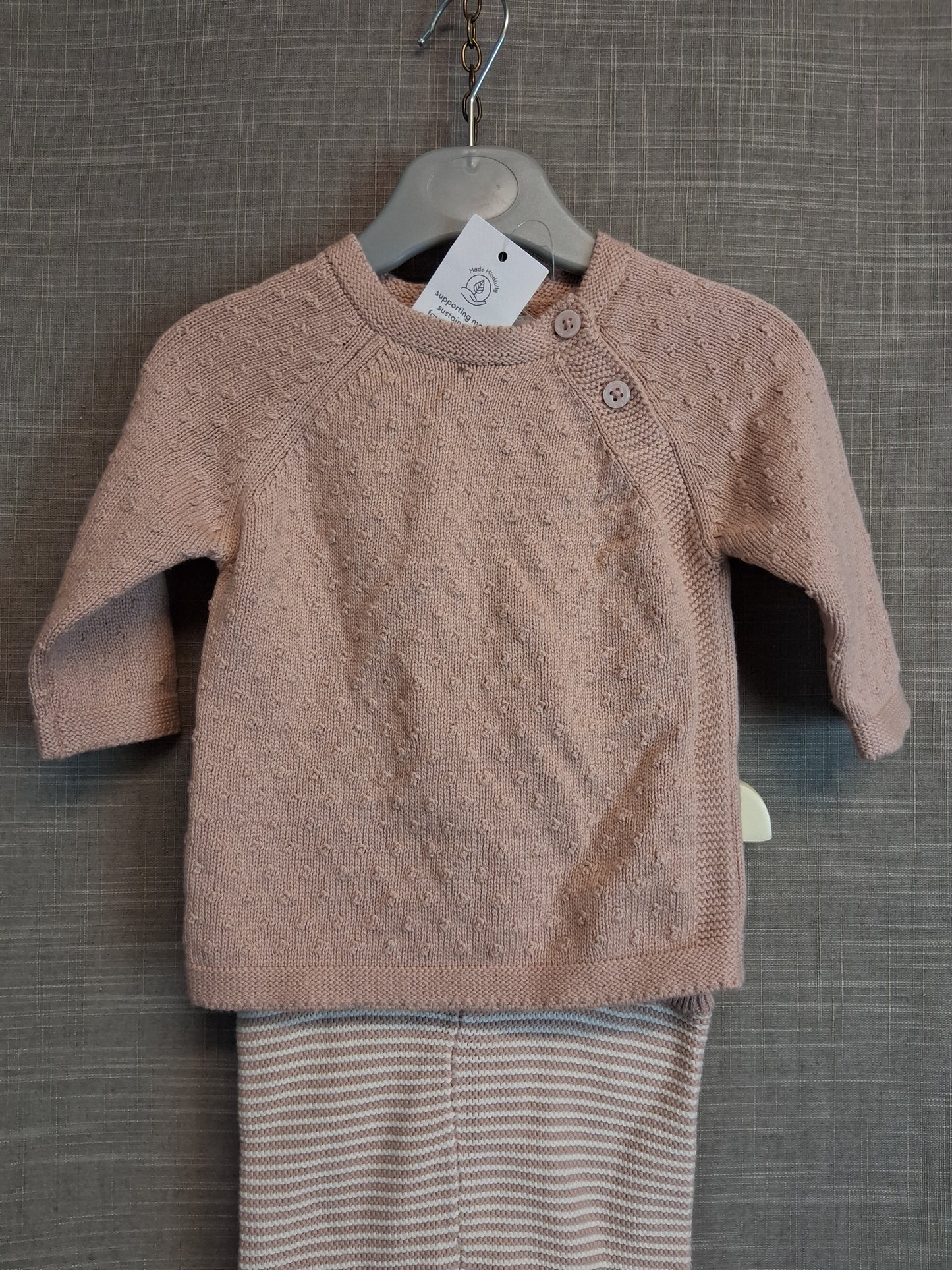F&F Girl 2 Piece Outfit Knitted Jumper and Leggings Dusky Pink Age 0-3 Months New
