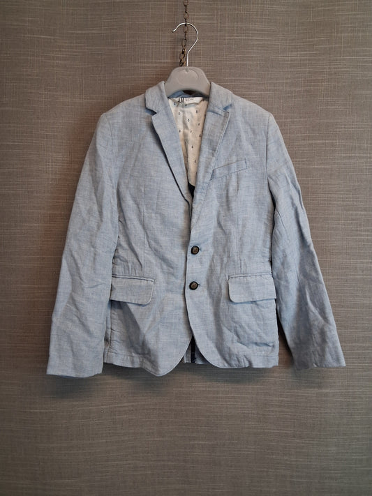 H&M Boys Chambray Blue Denim Blazer Jacket Linen Blend Age 7-8 Years