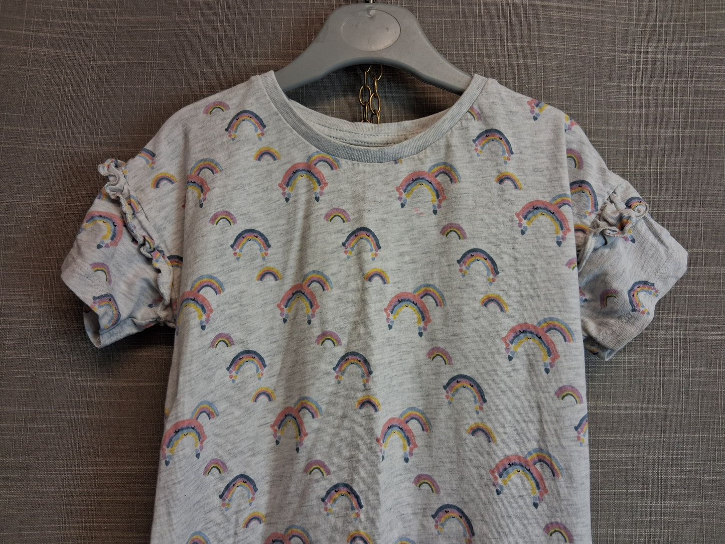 Matalan Girls Grey Rainbow Theme Jersey Dress Short Sleeve Age 5-6 Years