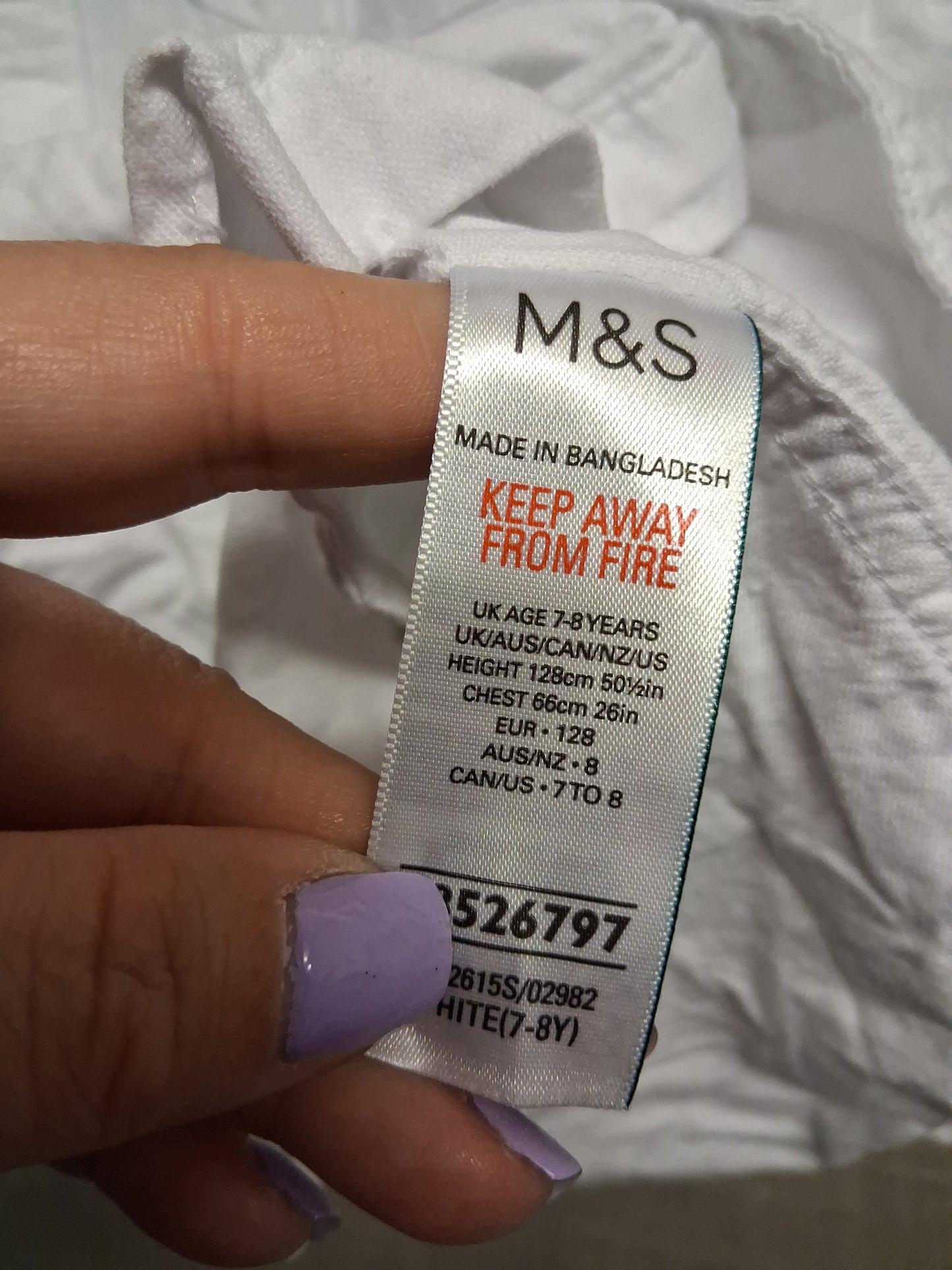 Marks & Spencer White Short Sleeve Shirt Button Through Age 7-8 Years