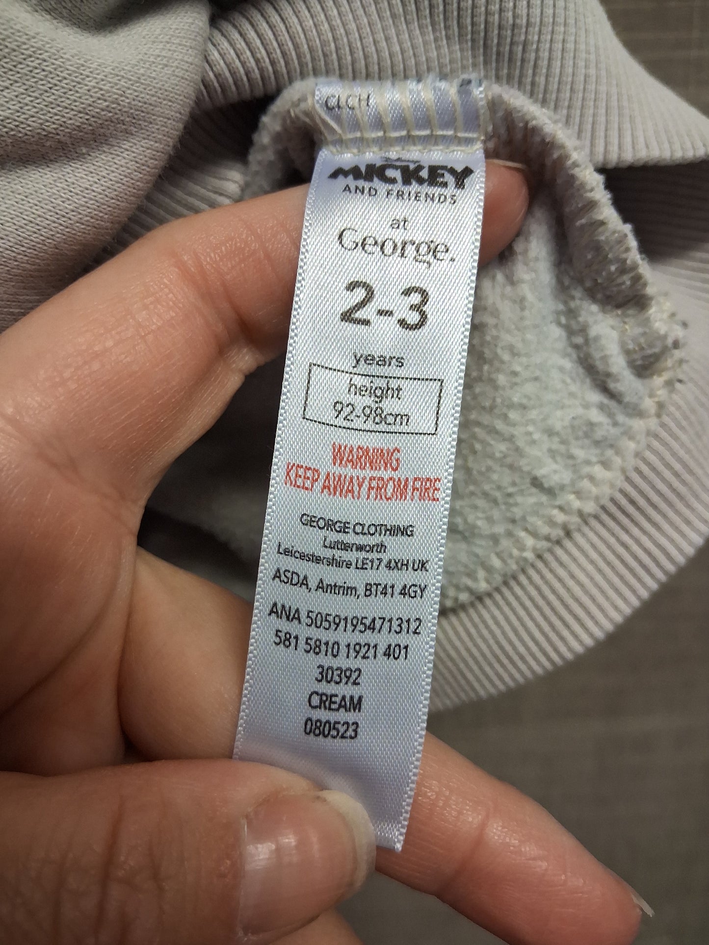 George Disney Boys Mickey Mouse Grey Sweater Age 2-3 Years
