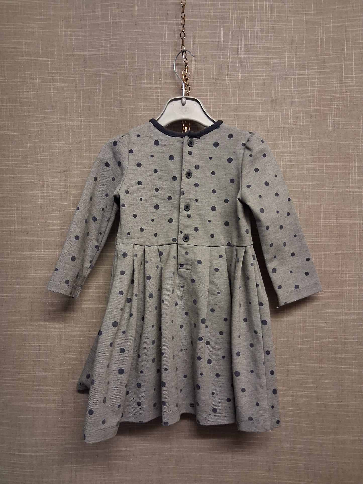 Mamas and Papas Grey Spotty A Line Dress Long Sleeve Age 18-24 Months