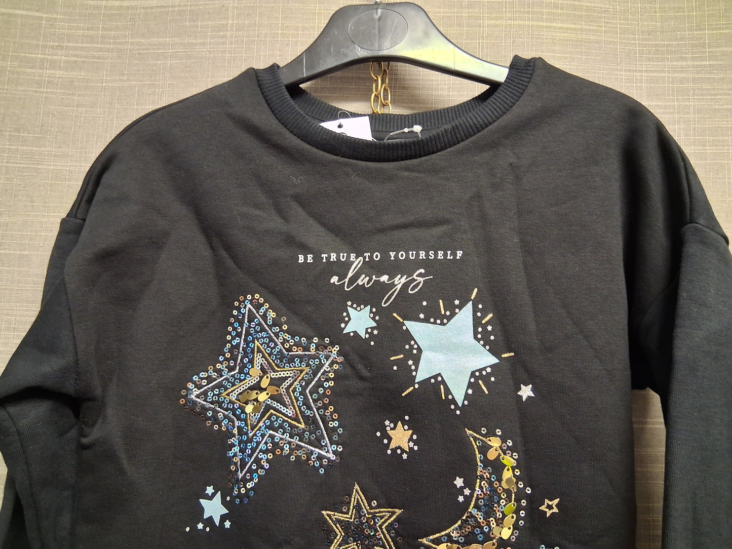 George Girls Black Sequin Stars Sweater Jumper Dress Age 9-10 Years New