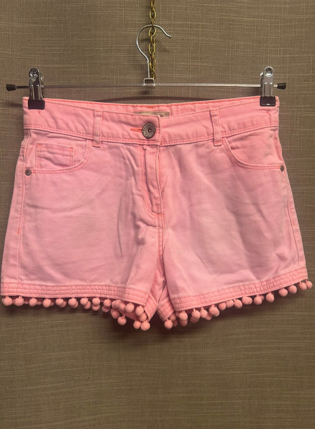 Next Girls Pink Denim Shorts Pom Pom Trim Age 12 Years 100% Cotton
