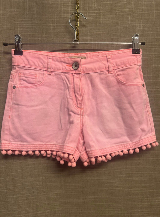 Next Girls Pink Denim Shorts Pom Pom Trim Age 12 Years 100% Cotton