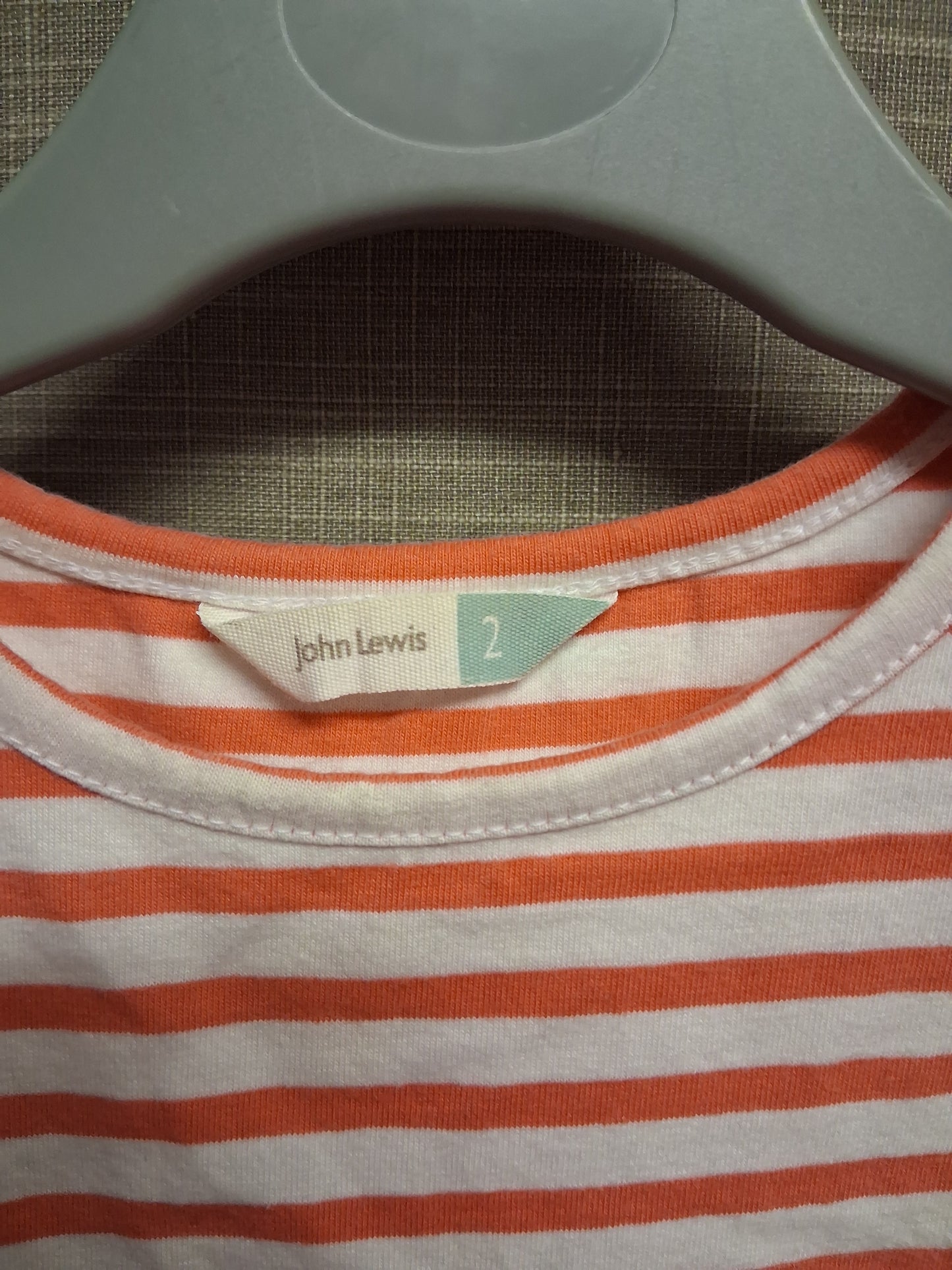 John Lewis Girls Pink White Striped Cap Sleeve T-Shirt Age 2-3 Years