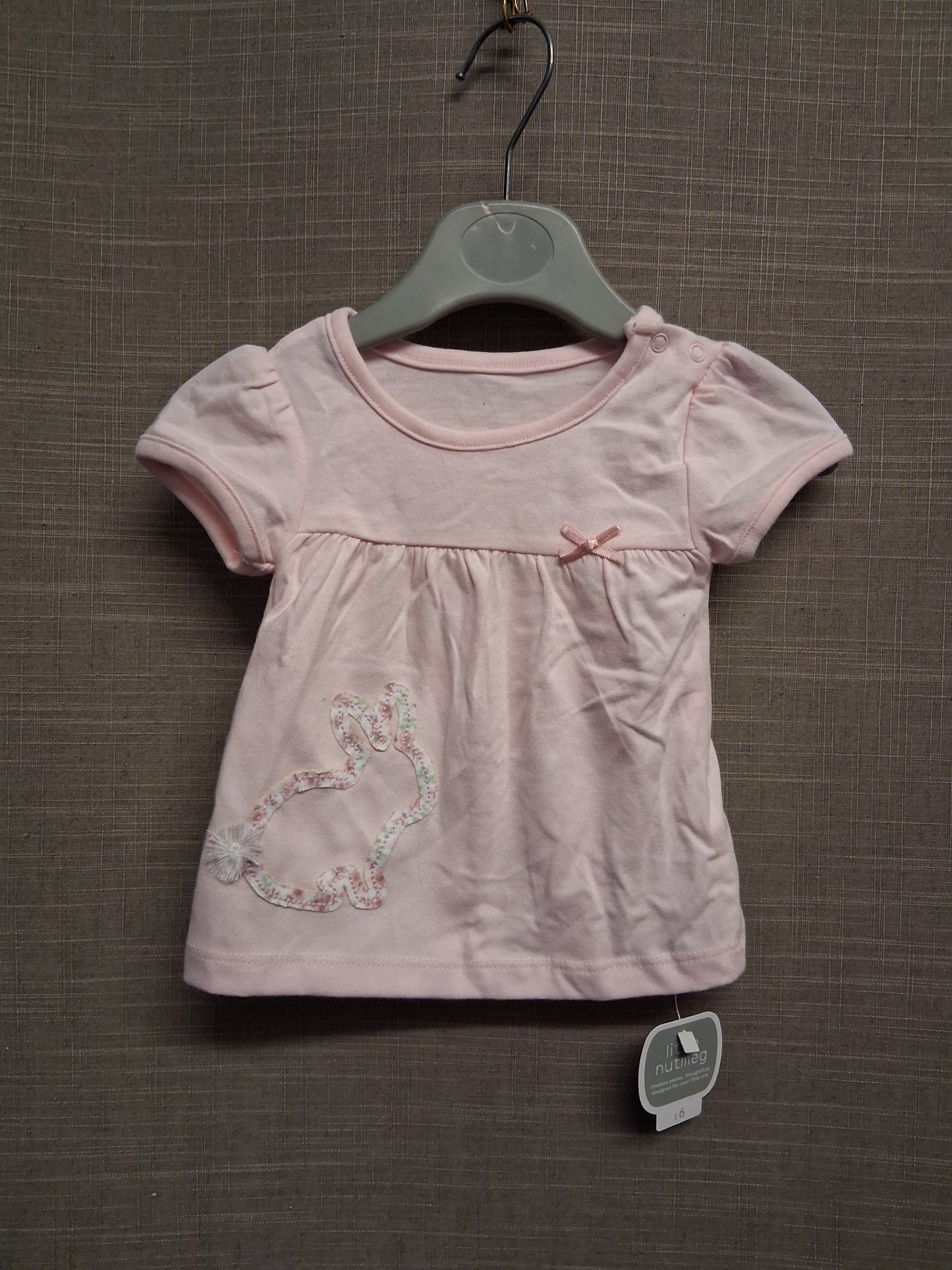 Nutmeg Girls Pale Pink Bunny Theme T-Shirt Age 0-3 Months New