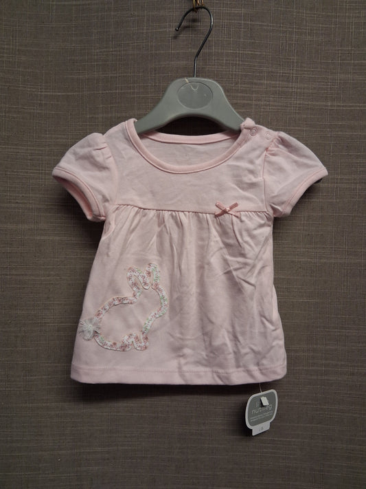 Nutmeg Girls Pale Pink Bunny Theme T-Shirt Age 0-3 Months New