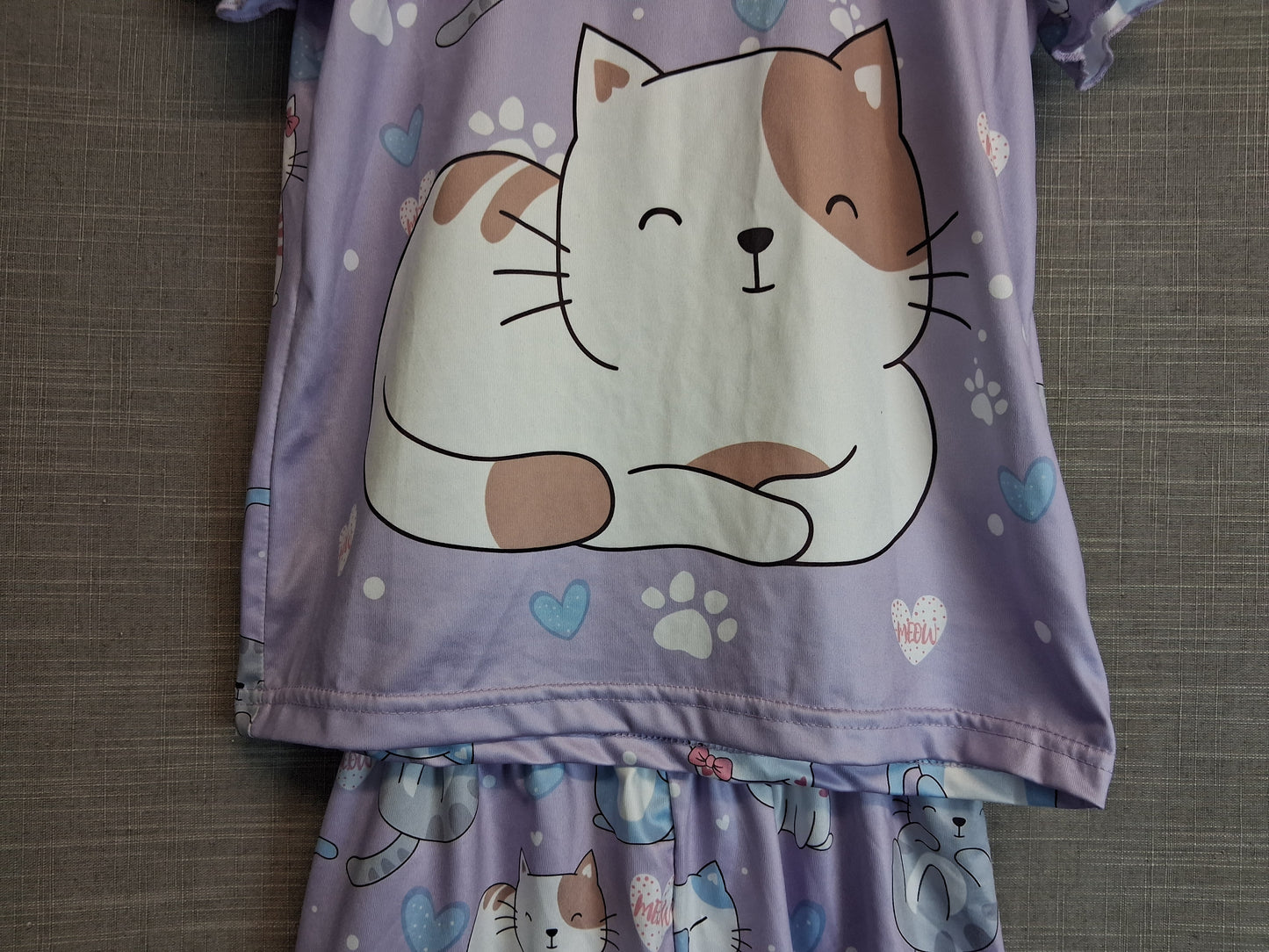 Shein Pyjamas PJs 2 Piece Set Cat Theme Lilac Age 7 Years