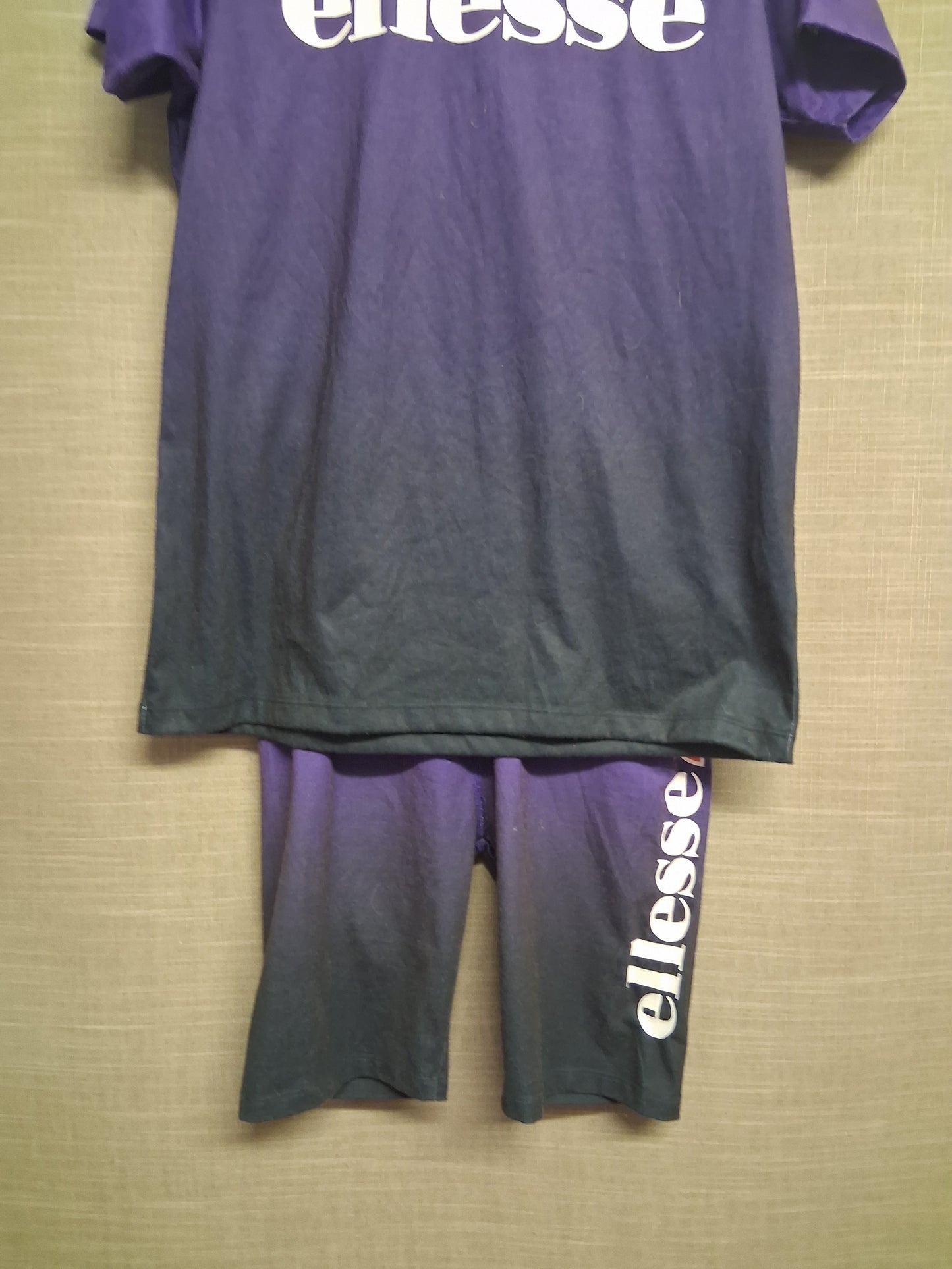 Ellesse Girls 2 Piece Outfit Set T-Shirt Oversized Cycle Shorts Purple Ombre Age 13-14 Years