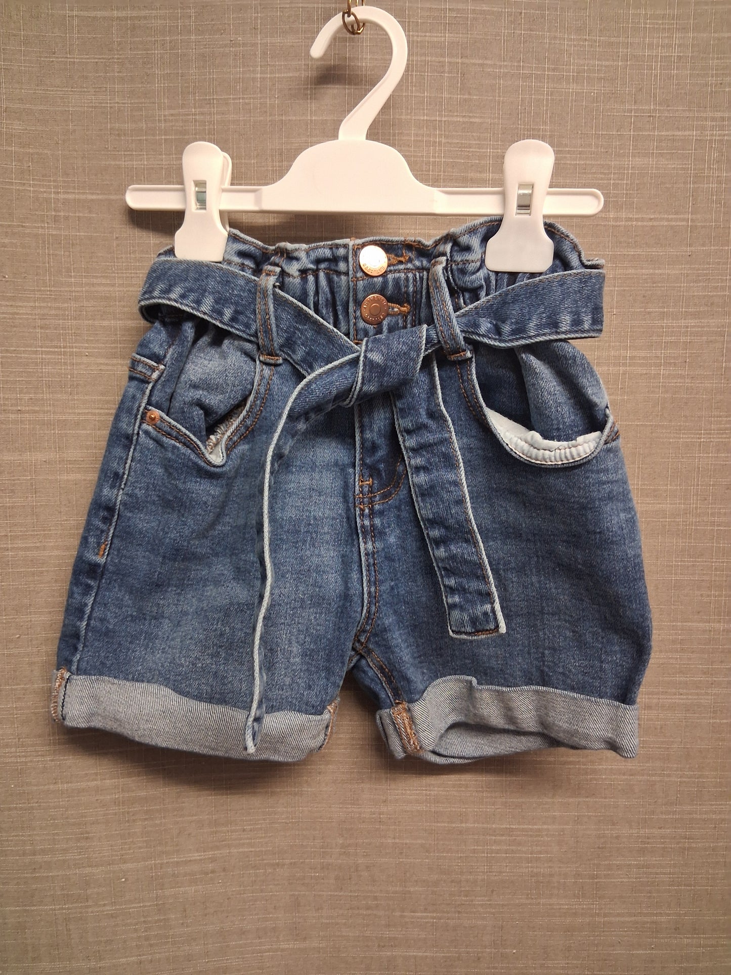 George Girls Blue Denim Paperbag Elastic Waist Shorts with Belt Age 6-7 Years
