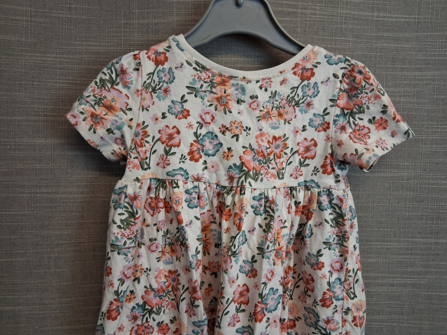 Next Girls Cream Floral Dress Short Sleeve Jersey Age 12-18 Months