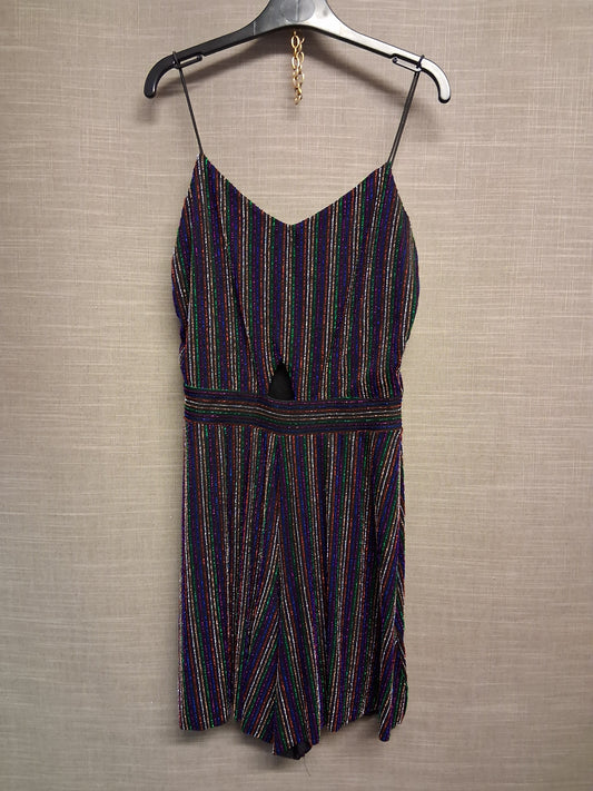 New Look Girls Black Glittery Multicolour Striped Playsuit Age 15 Years