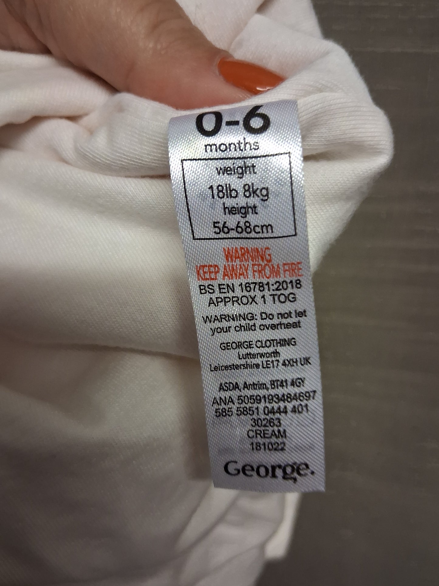 George Girls Floral Sleeping Bag Age 0-6 Months 1 Tog Zip Closure