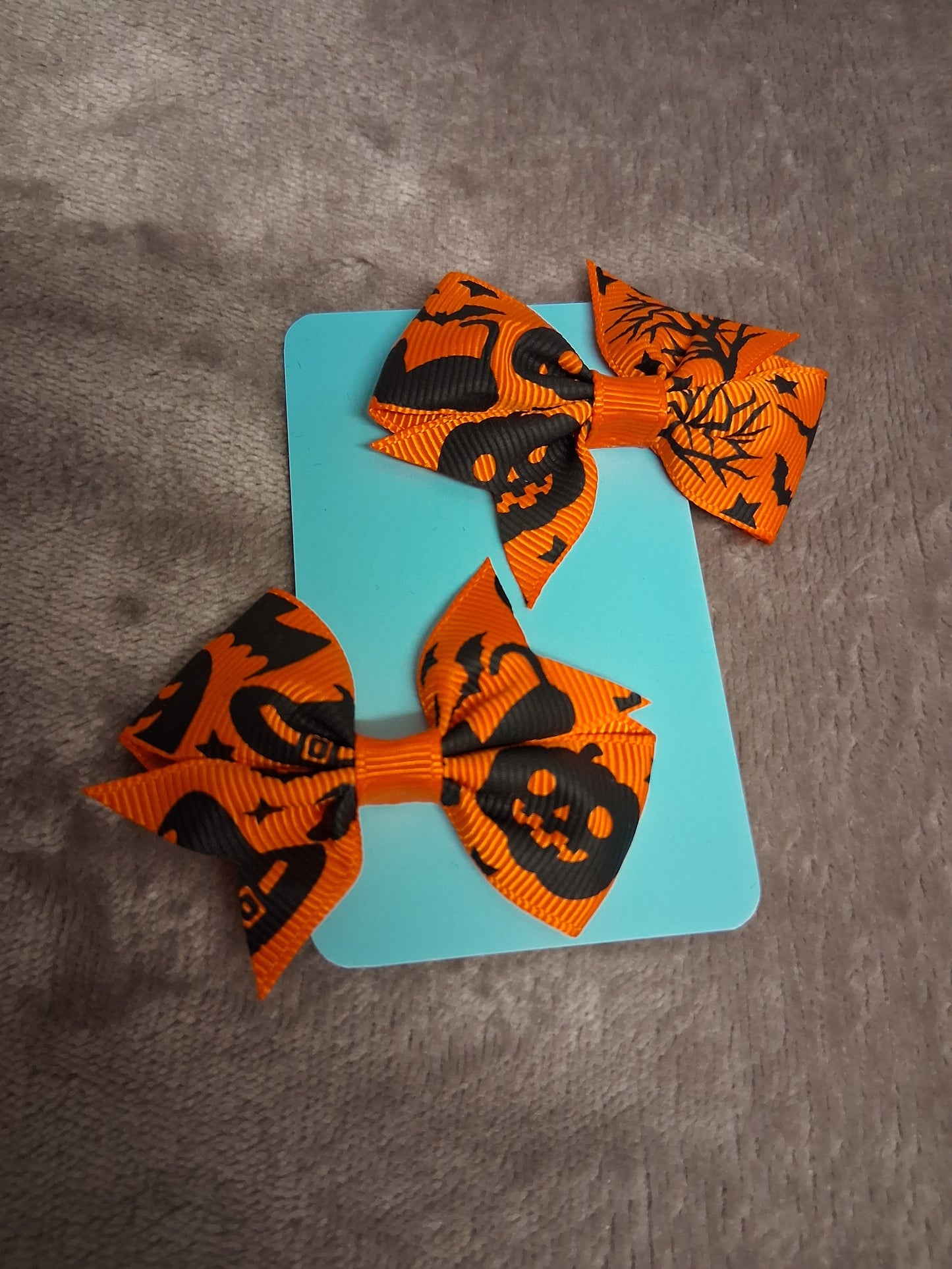 Halloween Theme Orange Pumpkin Hair Bow Clips X2