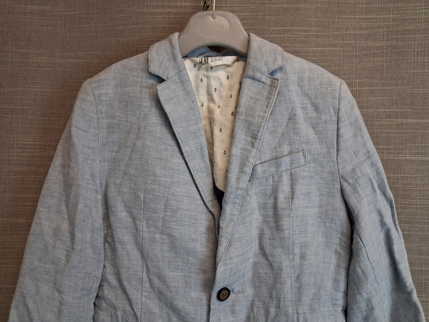 H&M Boys Chambray Blue Denim Blazer Jacket Linen Blend Age 7-8 Years