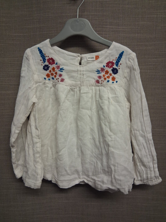 John Lewis Girls White Embroidered Floral Long Sleeve Top Age 4-5 Years