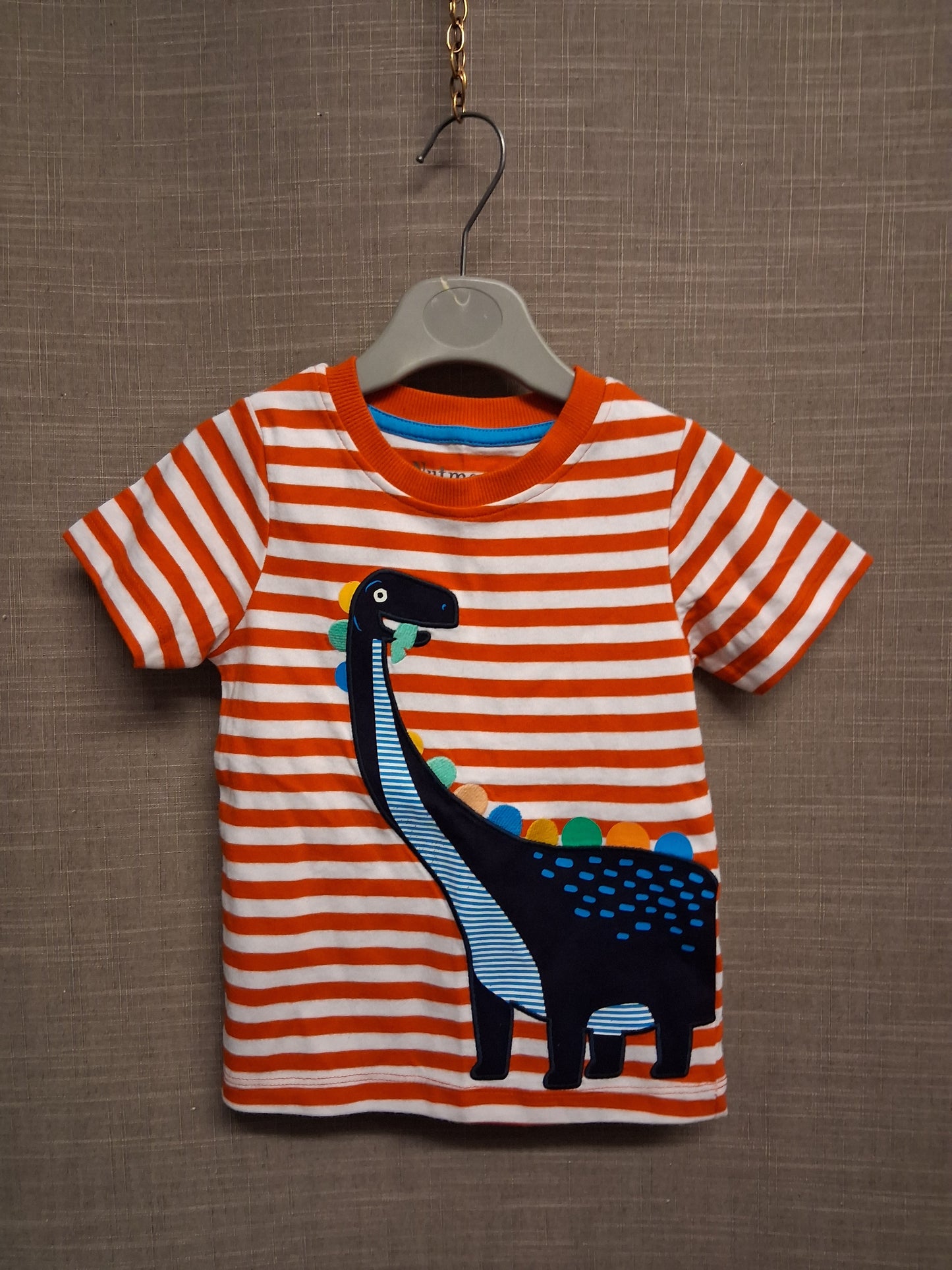 Nutmeg Boys Red Striped Dinosaur Theme Short Sleeve T-Shirt Age 12-18 Months