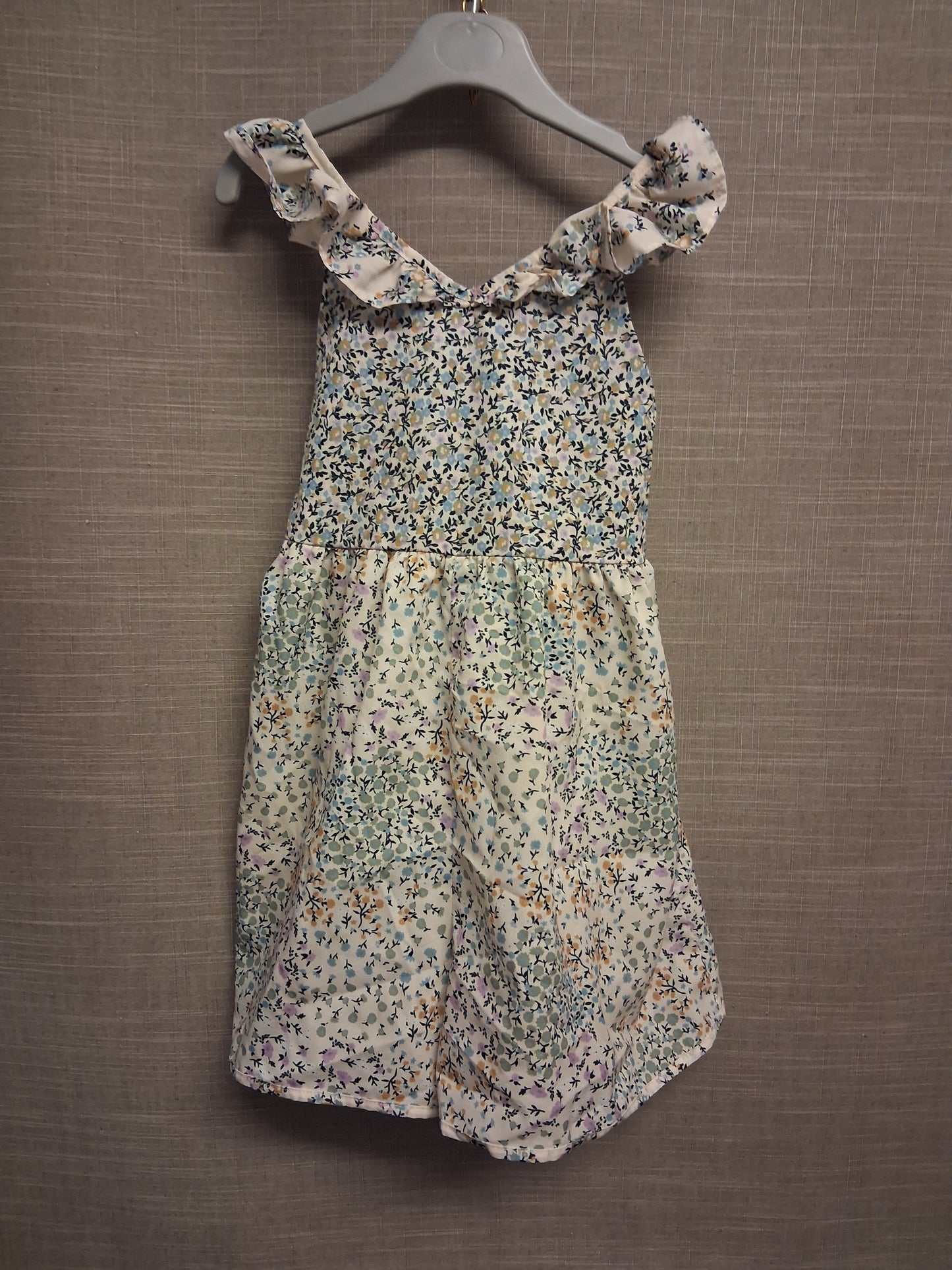 Next Girls Beige Green Floral Lightweight Playsuit Age 4-5 years