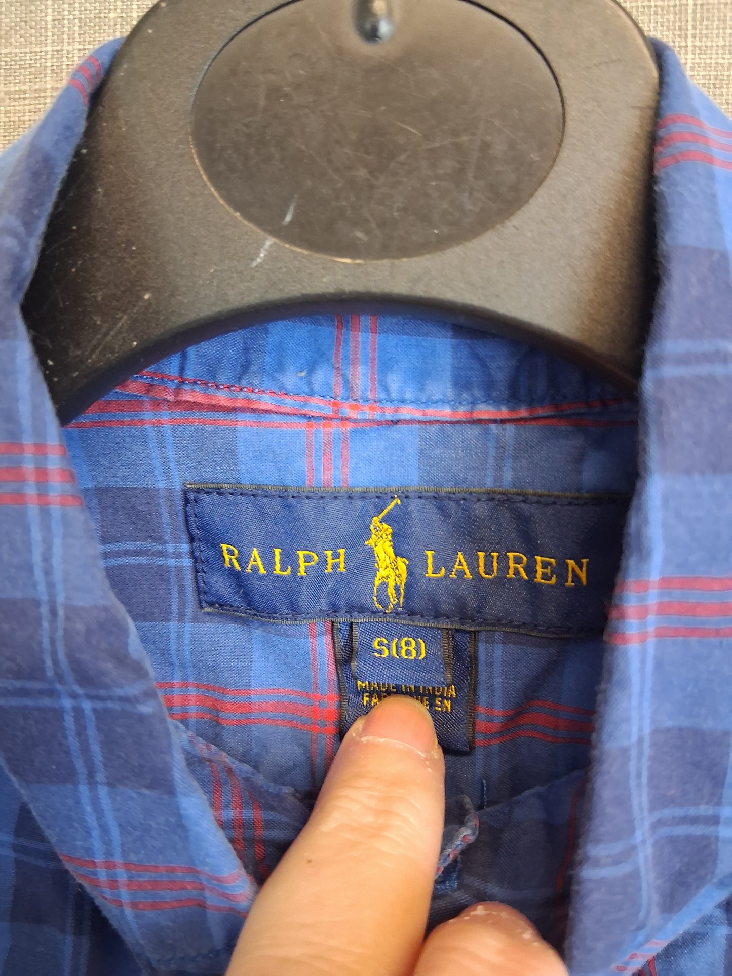 Ralph Lauren Boys Blue Check Shirt Long Sleeve Age 8 Years