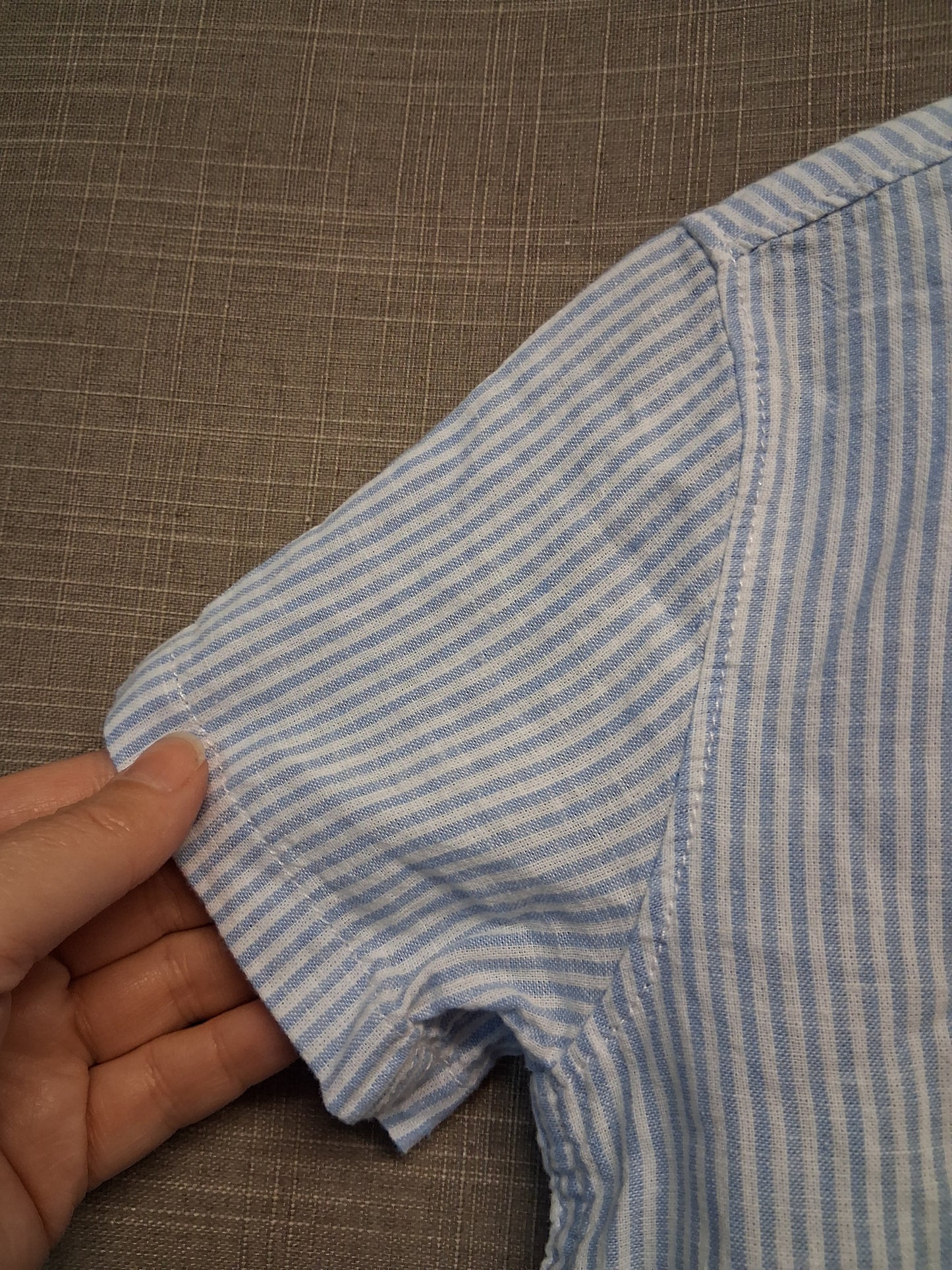 F&F Boys Blue White Striped Short Sleeve Shirt Age 5-6 Years