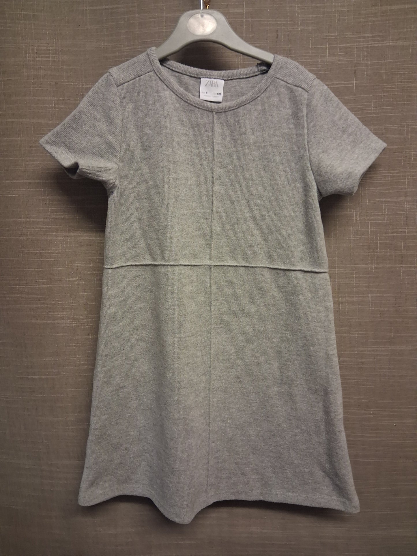 Zara Girls Grey Short Sleeve A Line T-Shirt Winter Dress Age 8 Years
