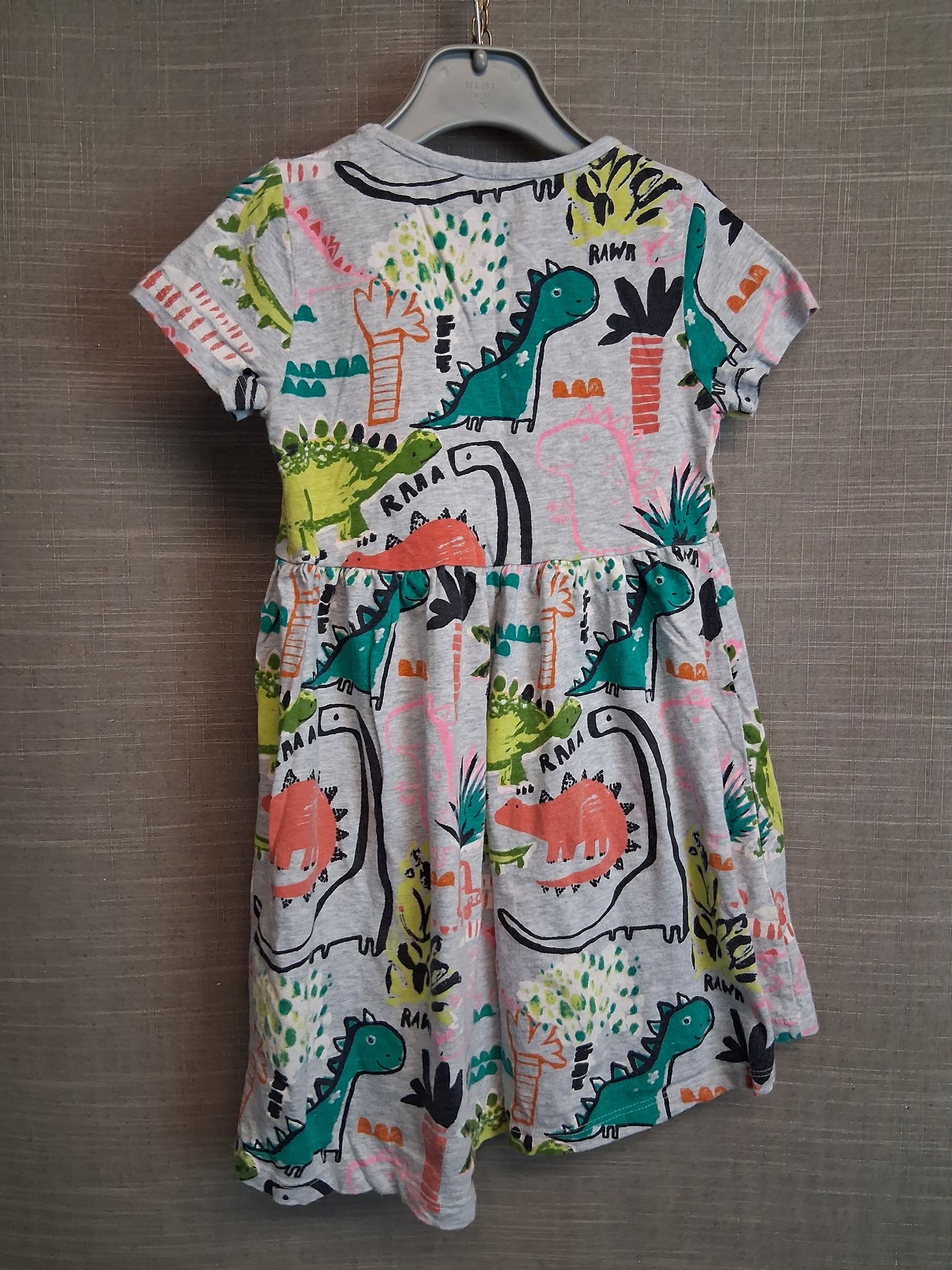 Next Girls Grey Dinosaur Dress Jersey Age 4-5 Years