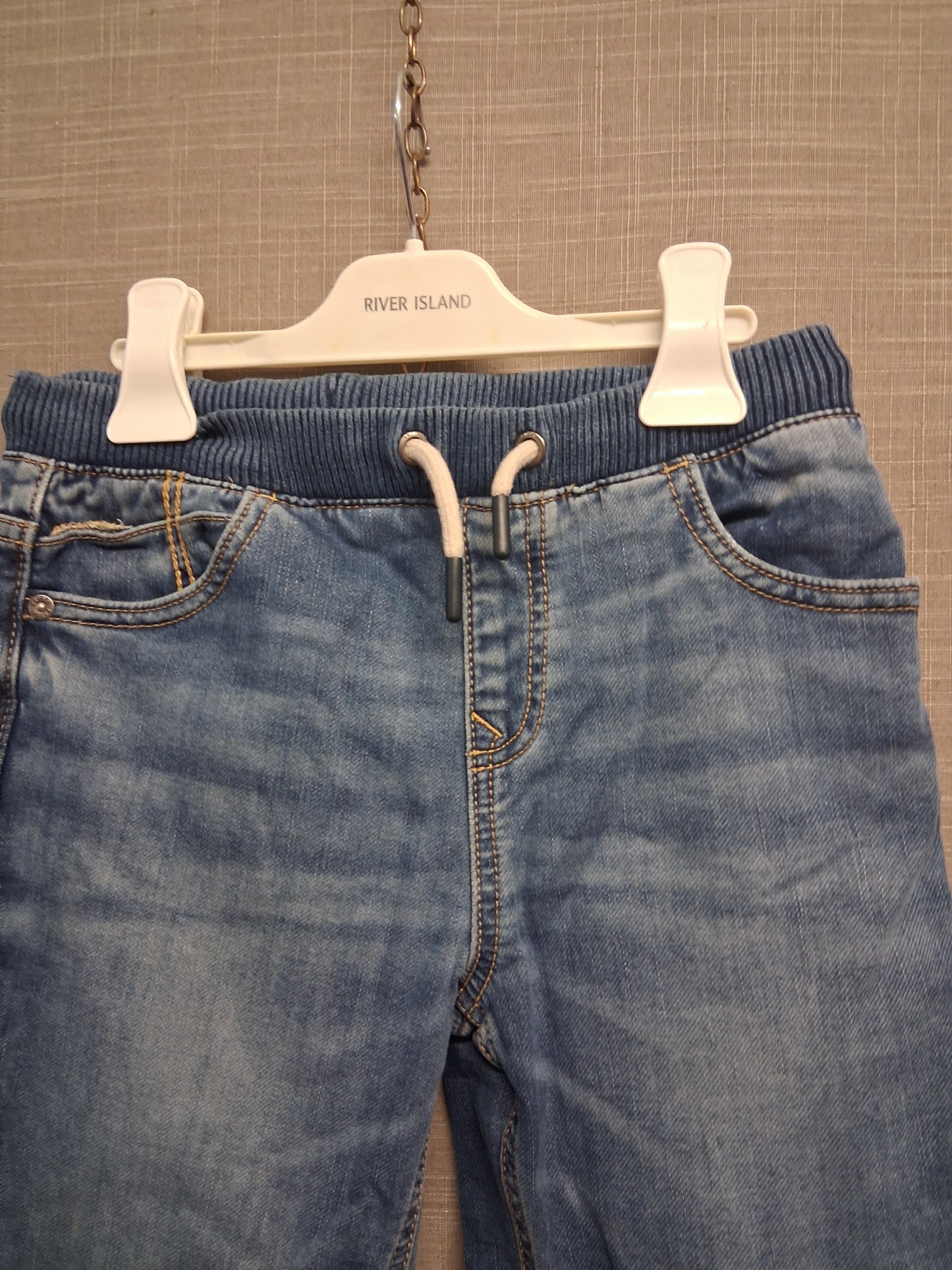 Marks and Spencer Boys Blue Elastic Waist Straight Leg Jeans Age 6-7 Years