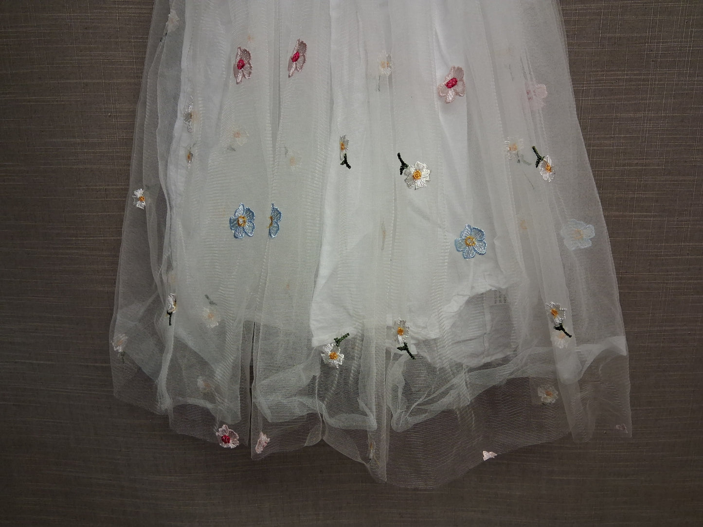 Shein White Mesh Summer Dress Embroidered Flowers Age 7-8  Years