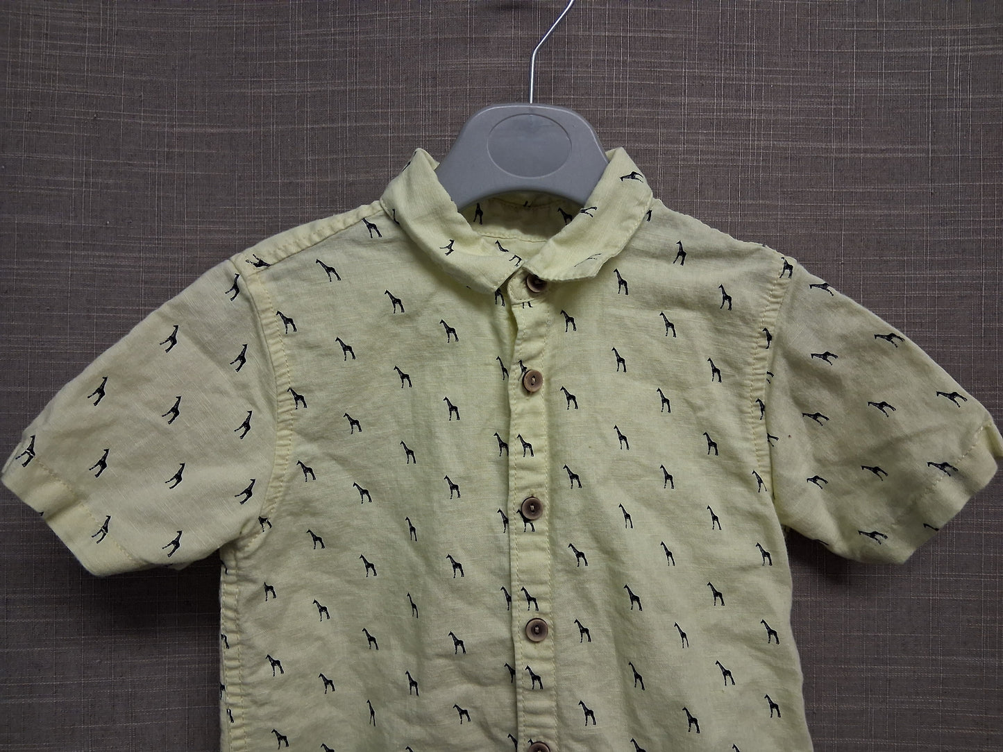 Next Boys Short Sleeve Shirt Yellow Giraffe Print Age 2-3 Years