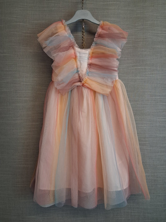 H&M Girls Party Dress Pastel Rainbow Age 7-8 Years