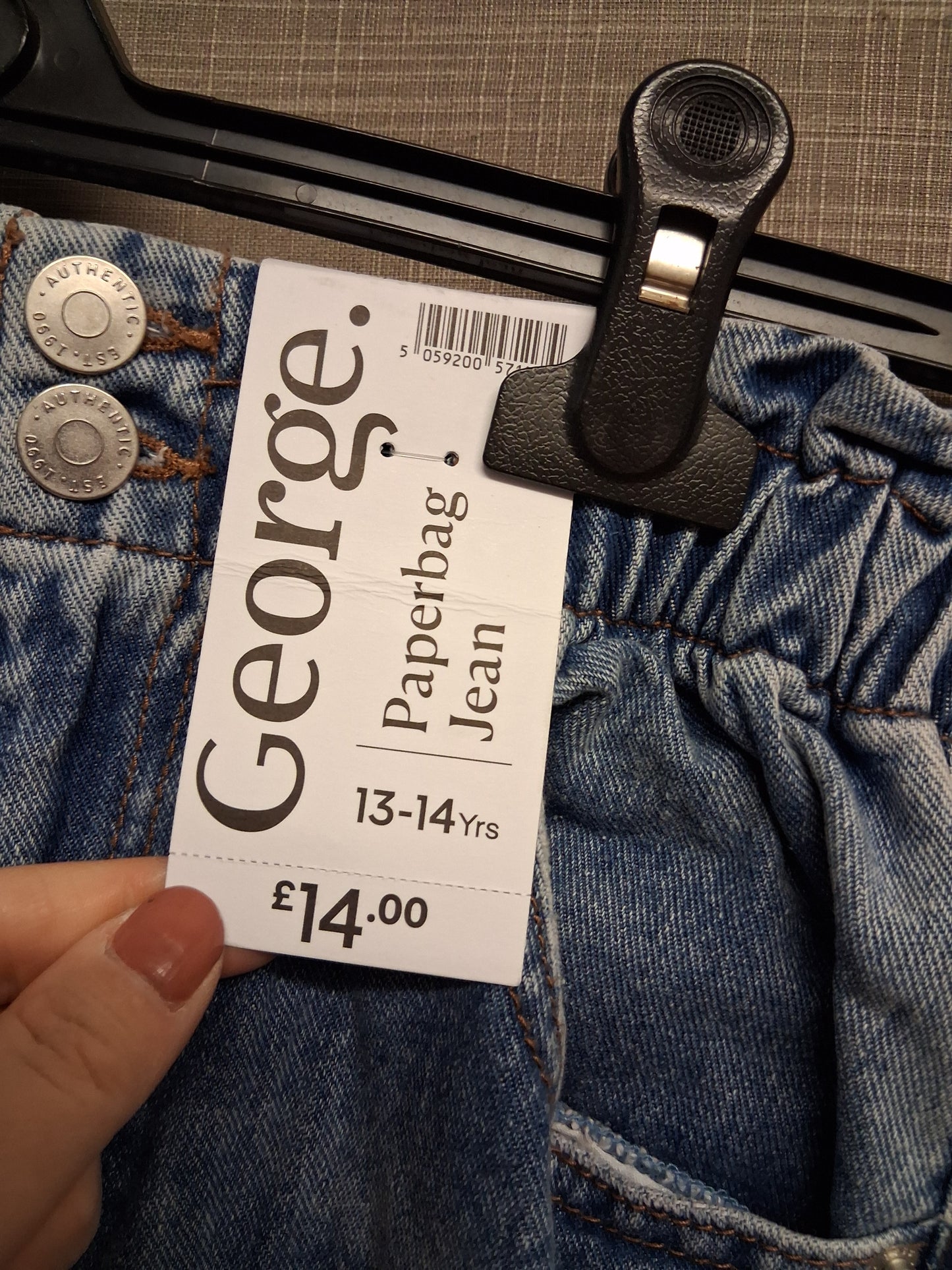 George Girls Paperbag Denim  Jeans Blue Lightwash Age 13-14 Years New