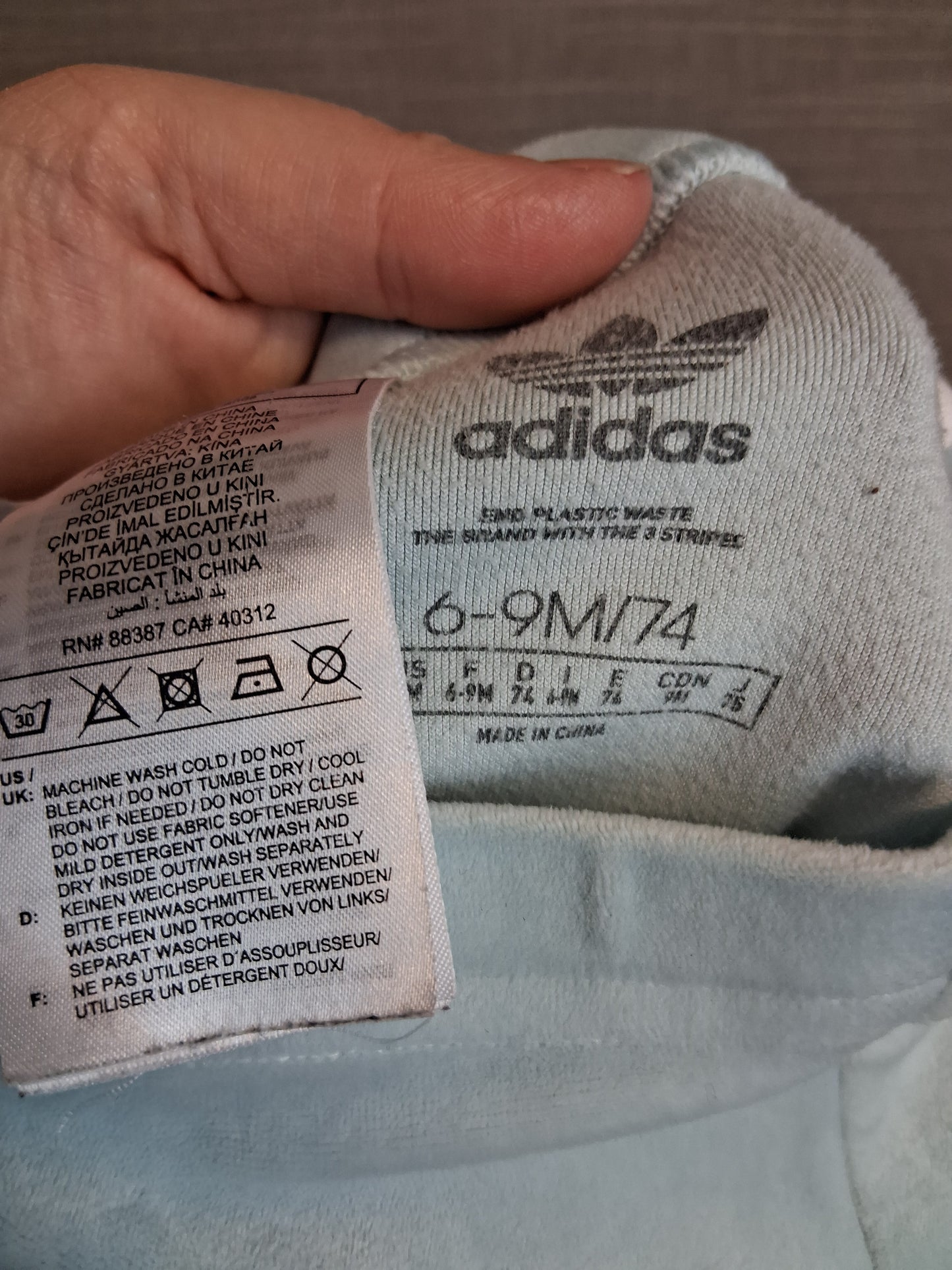 Adidas Girls Pale Blue Velour Leggings Age 6-9 Months