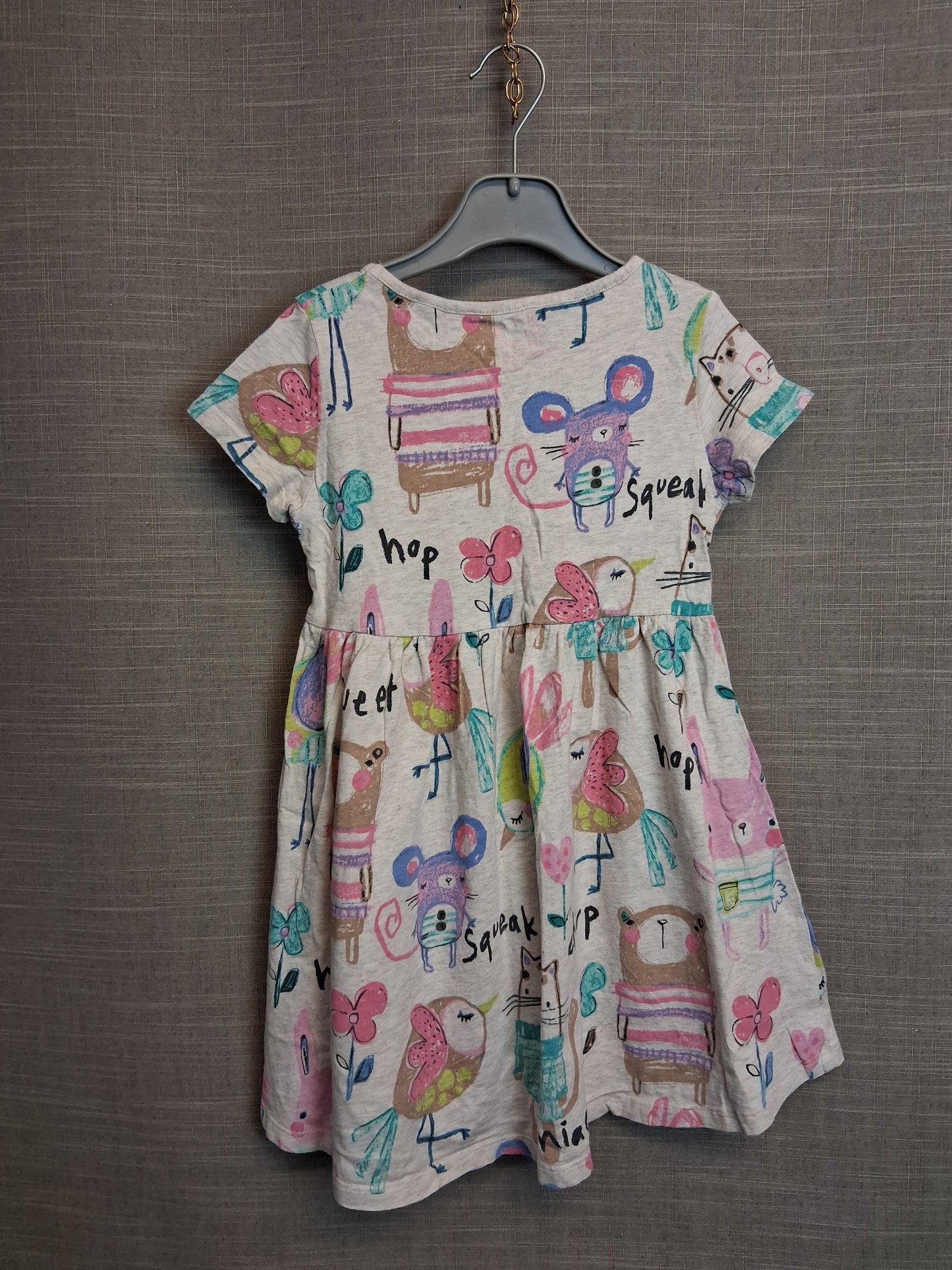 Next Girls Beige Animal Print Dress Jersey Short Sleeve Age 5-6 Years