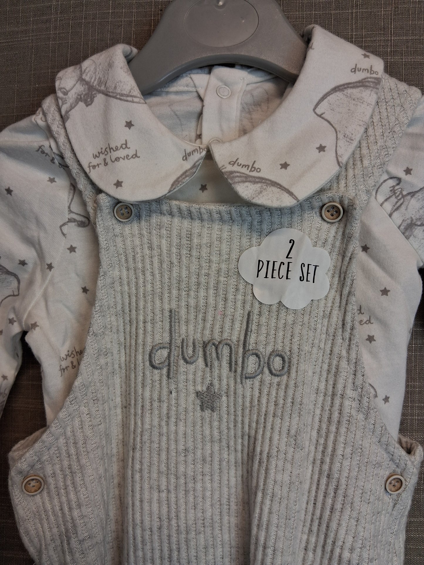 Disney George Dumbo Grey 2 Piece Outfit Age 9-12 Months New