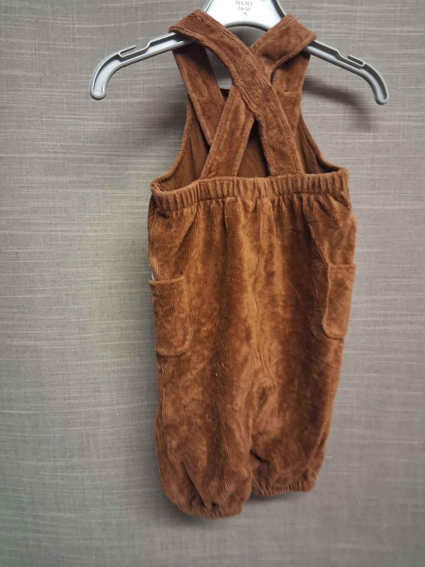 JoJo Maman Bebe Brown Velour Corduroy Dungarees Embroidered Animal Pockets Age 3-6 Months