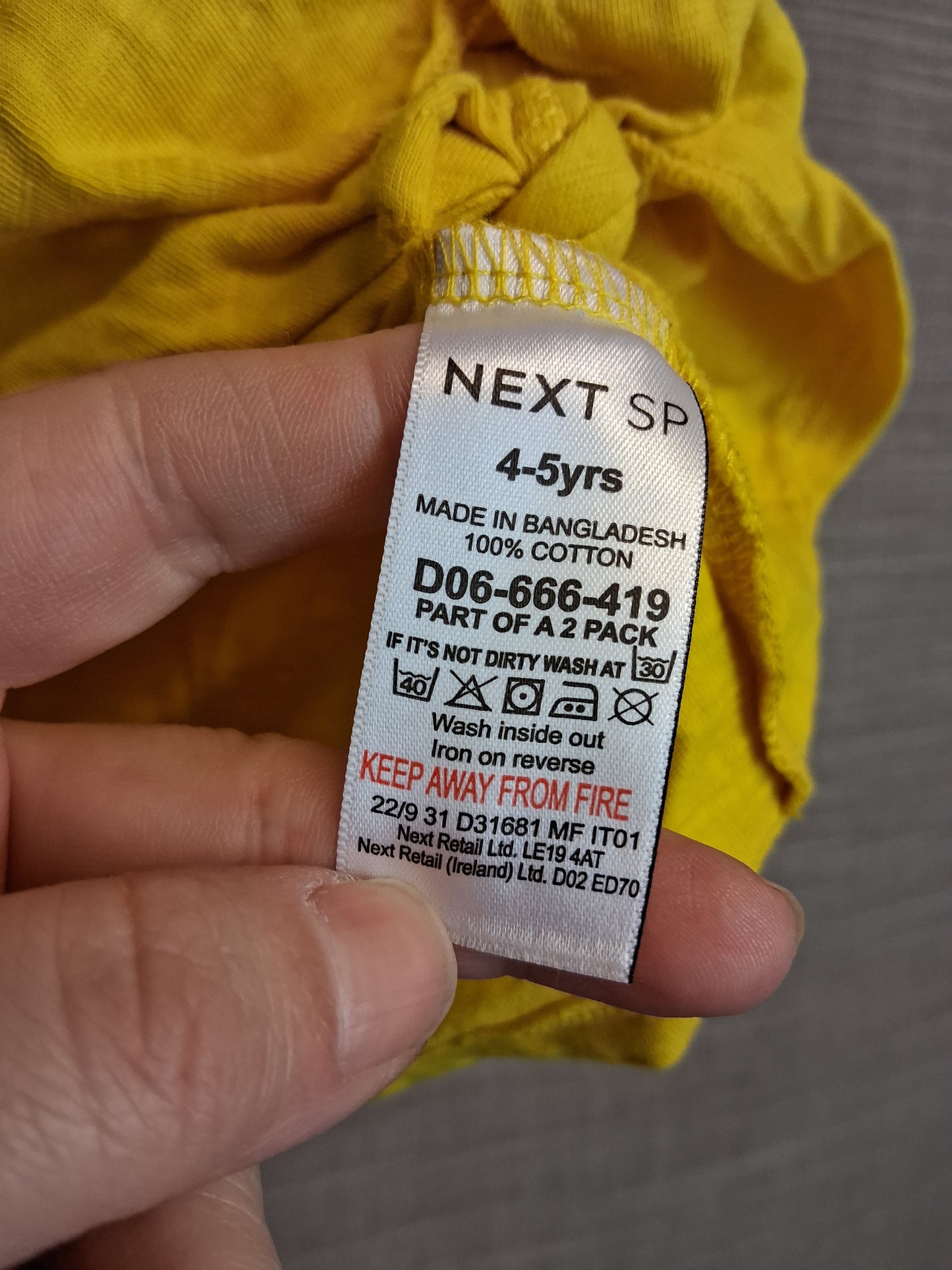Next Girls Yellow Tie Front Cap Sleeve T-Shirt Age 4-5 Years