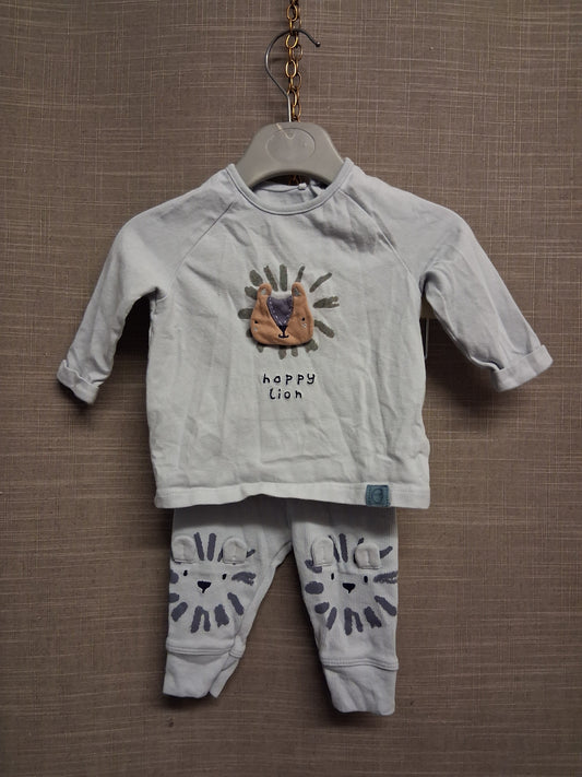 Next Boys Light Blue Lion 2 Piece Outfit Set Trousers and Long Sleeve Top Age 0-3 Months