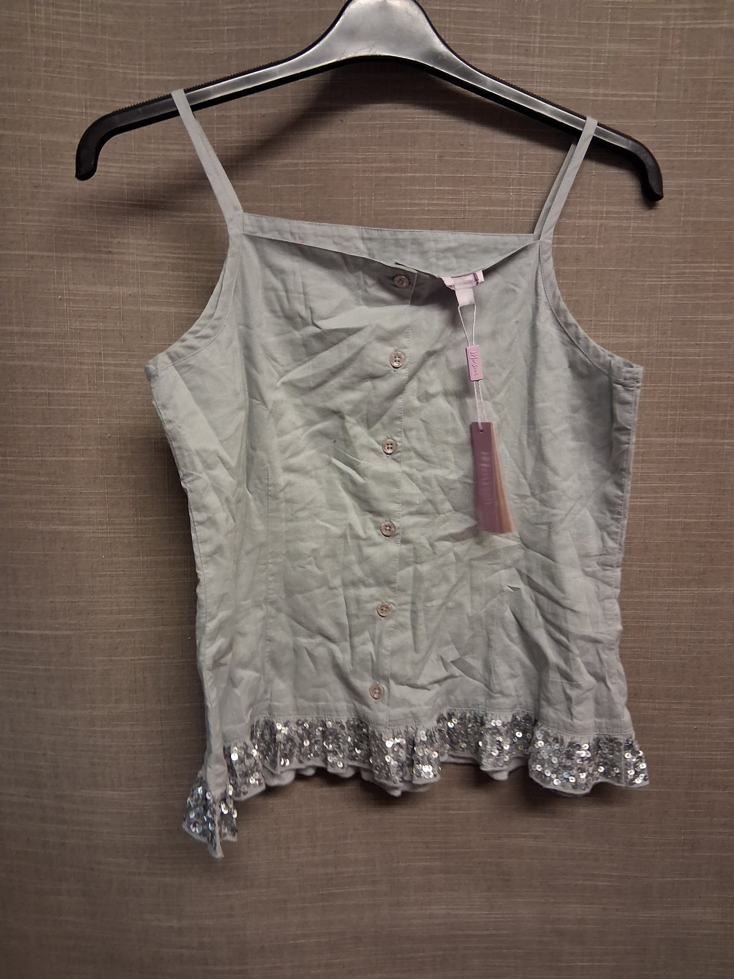 Monsoon Girls Silver Grey Strappy Cotton Camisole Tank Top Sequin Trim Age 12-13 Years New