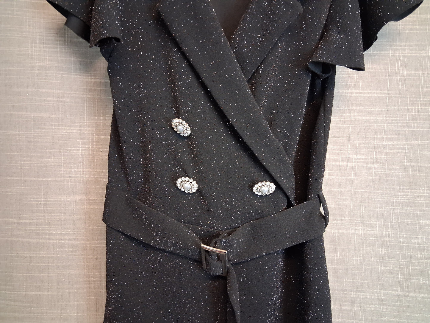 River Island Girls Playsuit Black Sparkly With Belt Age 9-10 Years