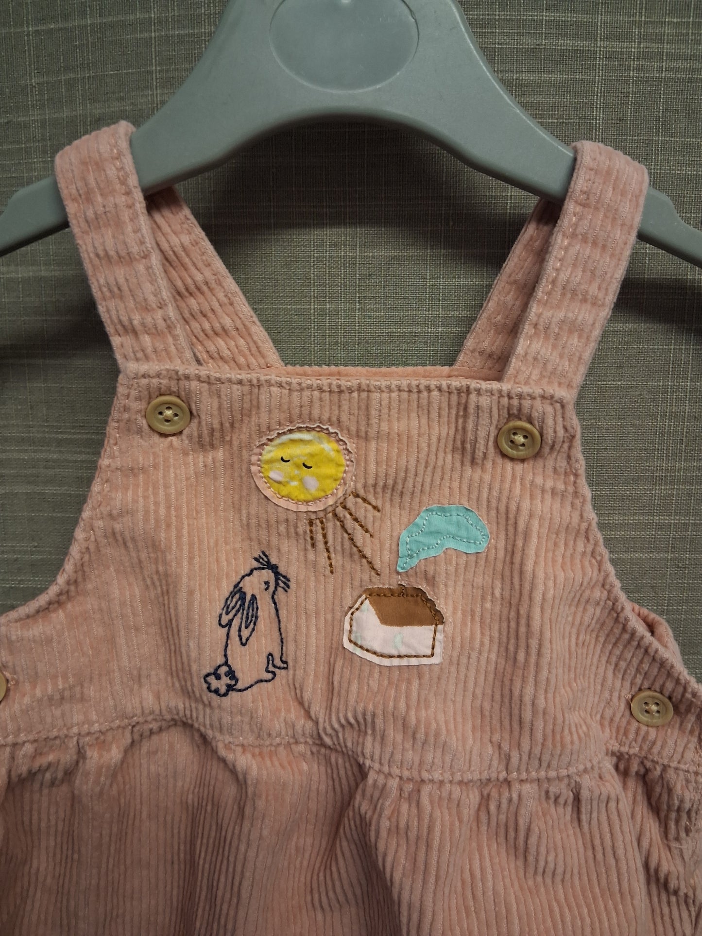 Marks and Spencer Girls Pink Corduroy Pinafore Dress Embroidered Bunny Age 3-6 Months