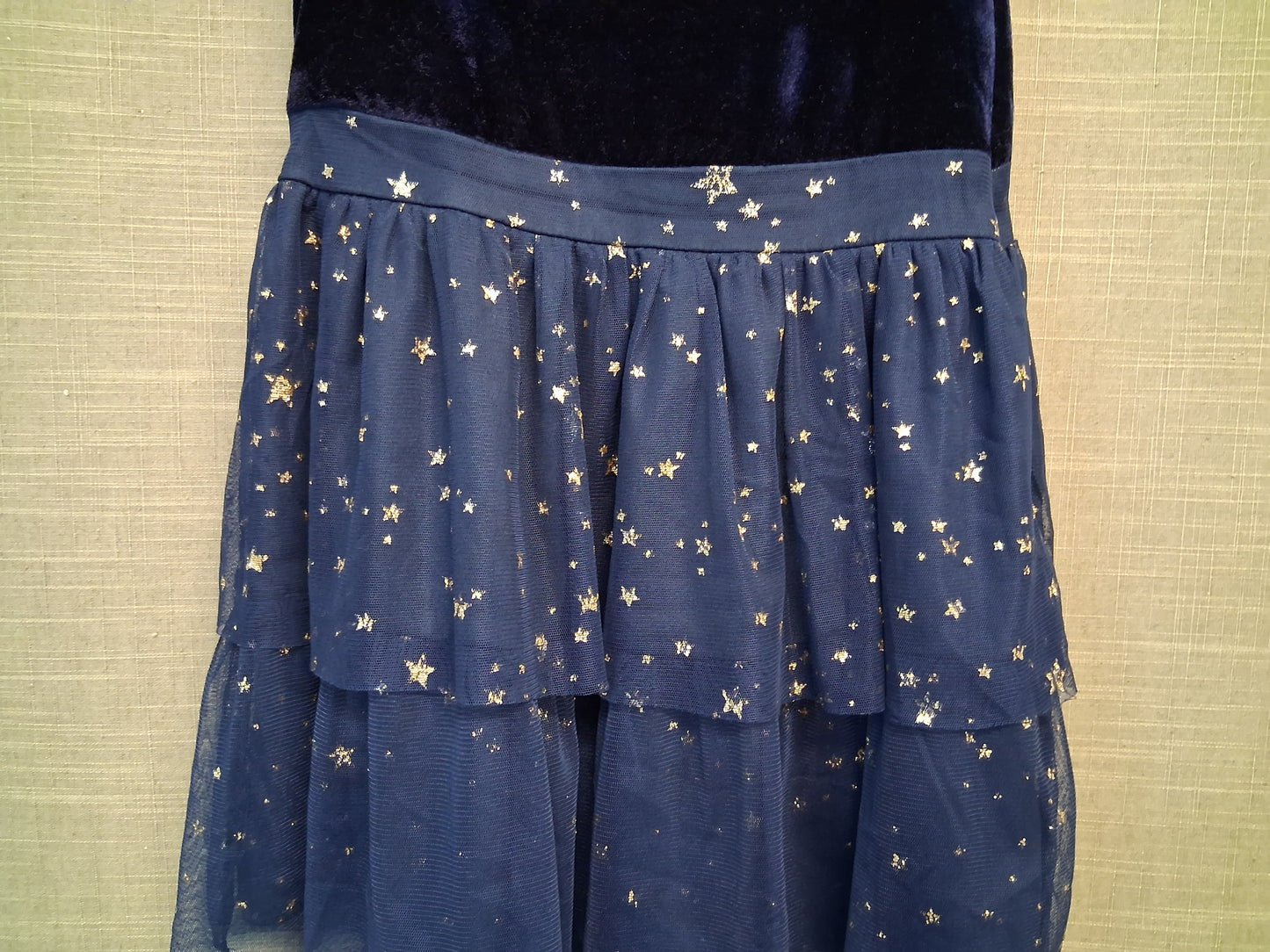 George Girls Party Dress Velour Tiered Sleeveless Navy Blue Age 6-7 years