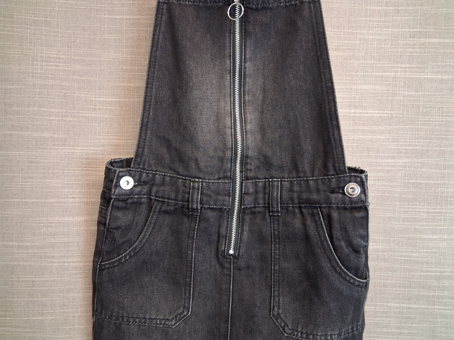 George Girls Black Denim Pinafore Dress Zip Front Age 7-8 Years