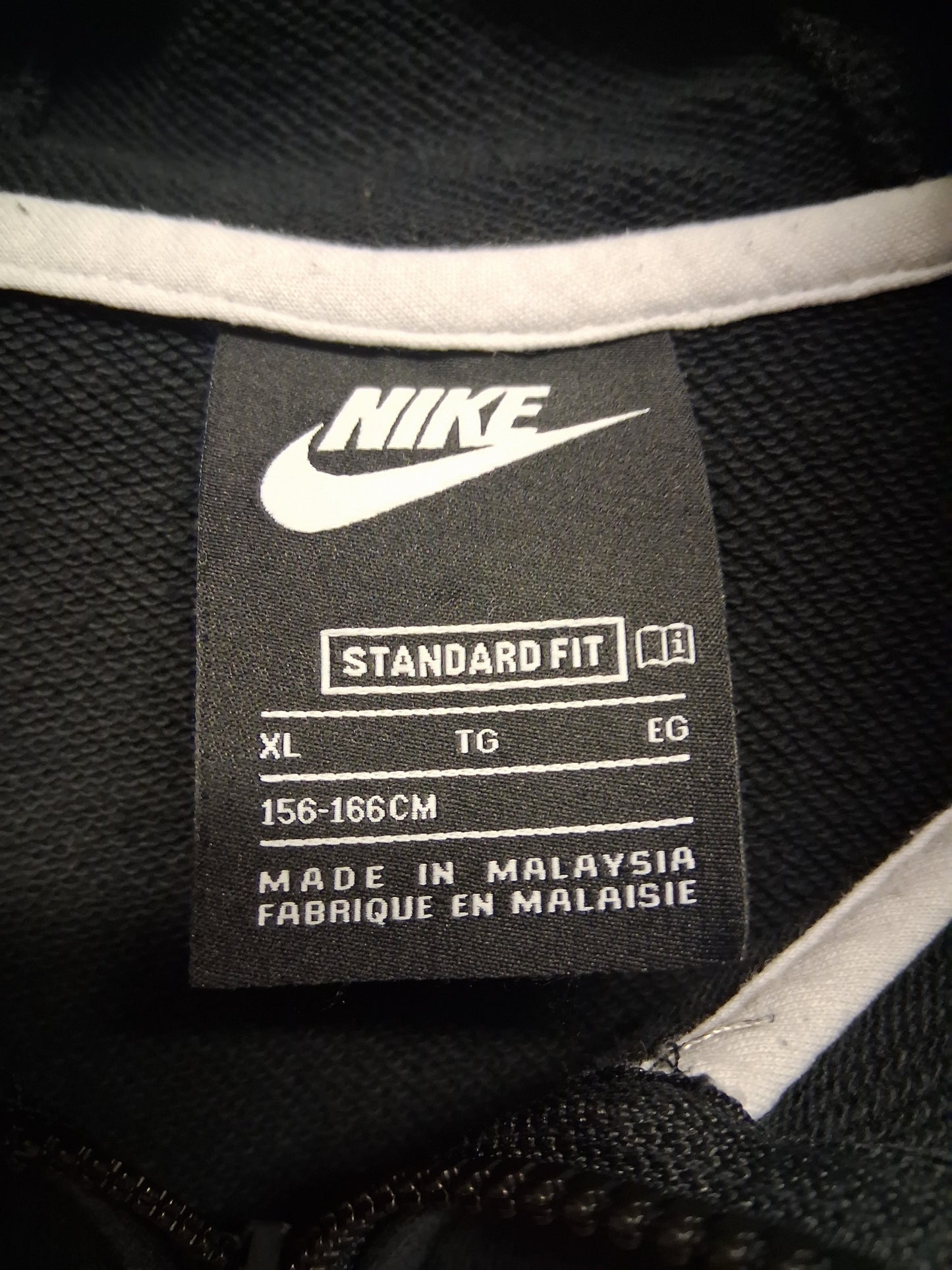 Nike Girls Hoodie Black Full Zip Contrasting White Pockets Age 13-15 Years